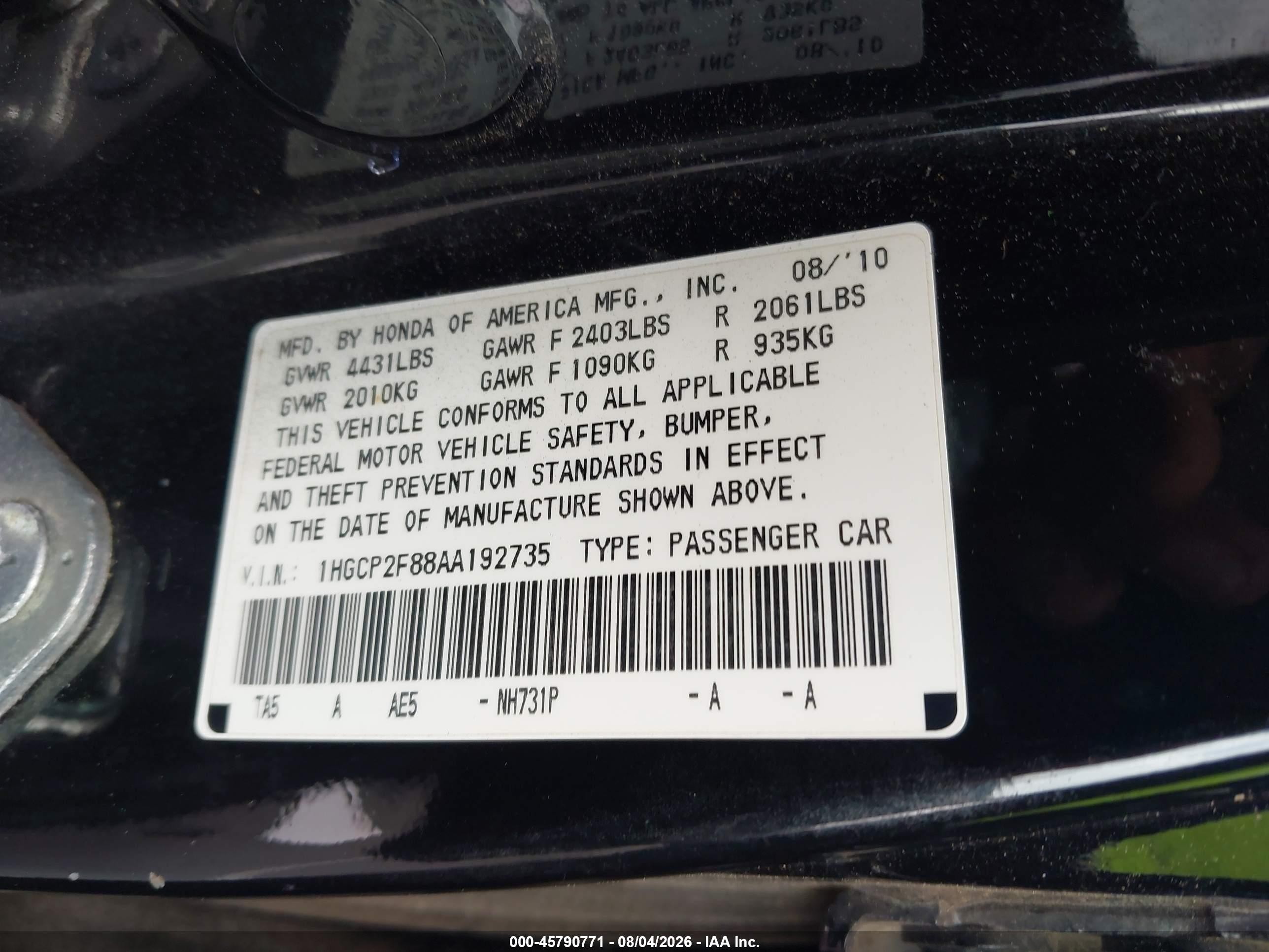 2010 Honda Accord 2.4 Ex-l Black vin: 1HGCP2F88AA192735