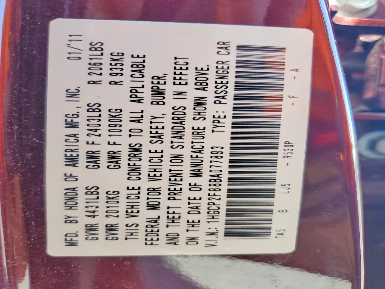 2011 Honda Accord Exl Burgundy vin: 1HGCP2F88BA077893