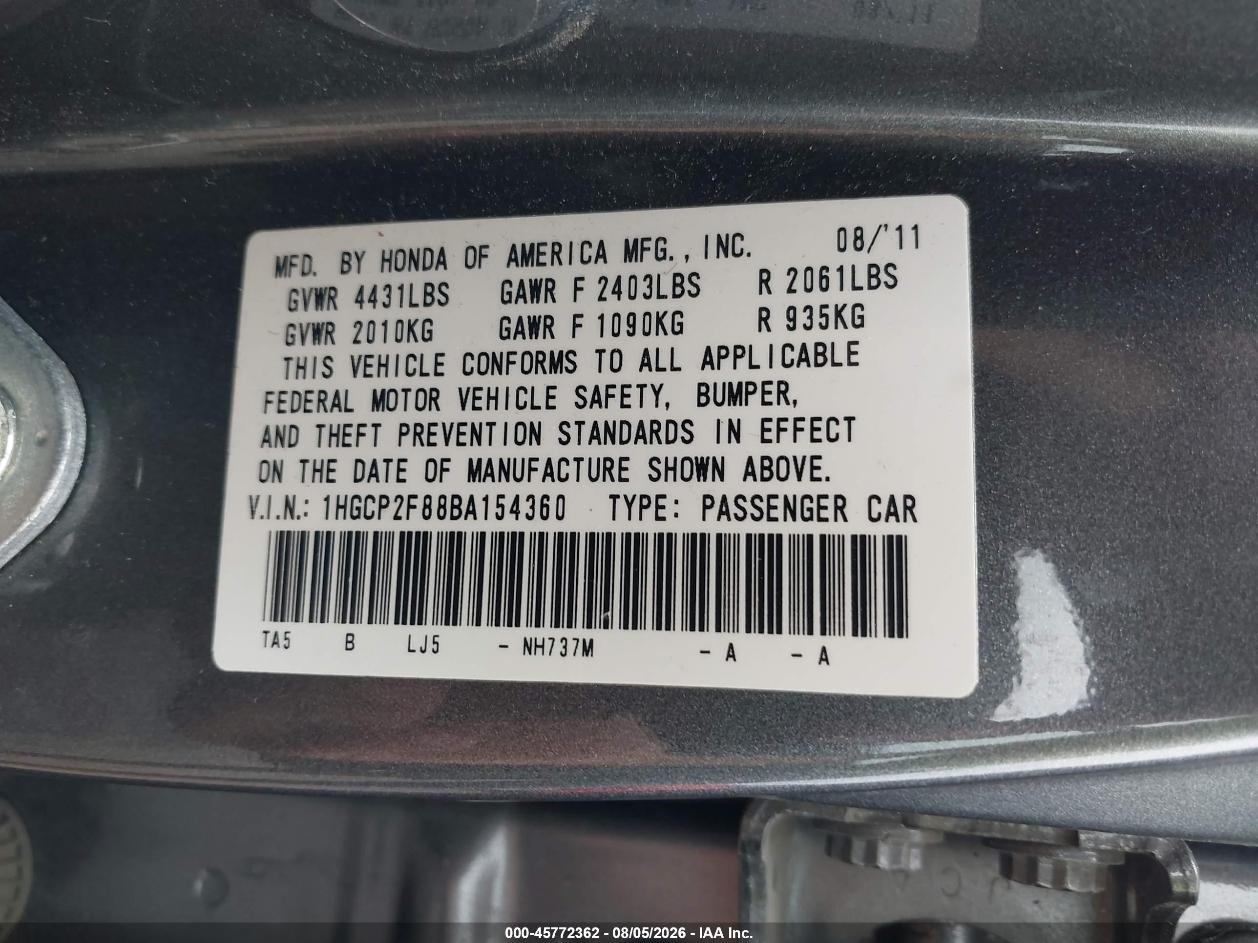 2011 Honda Accord 2.4 Ex-l Gray vin: 1HGCP2F88BA154360