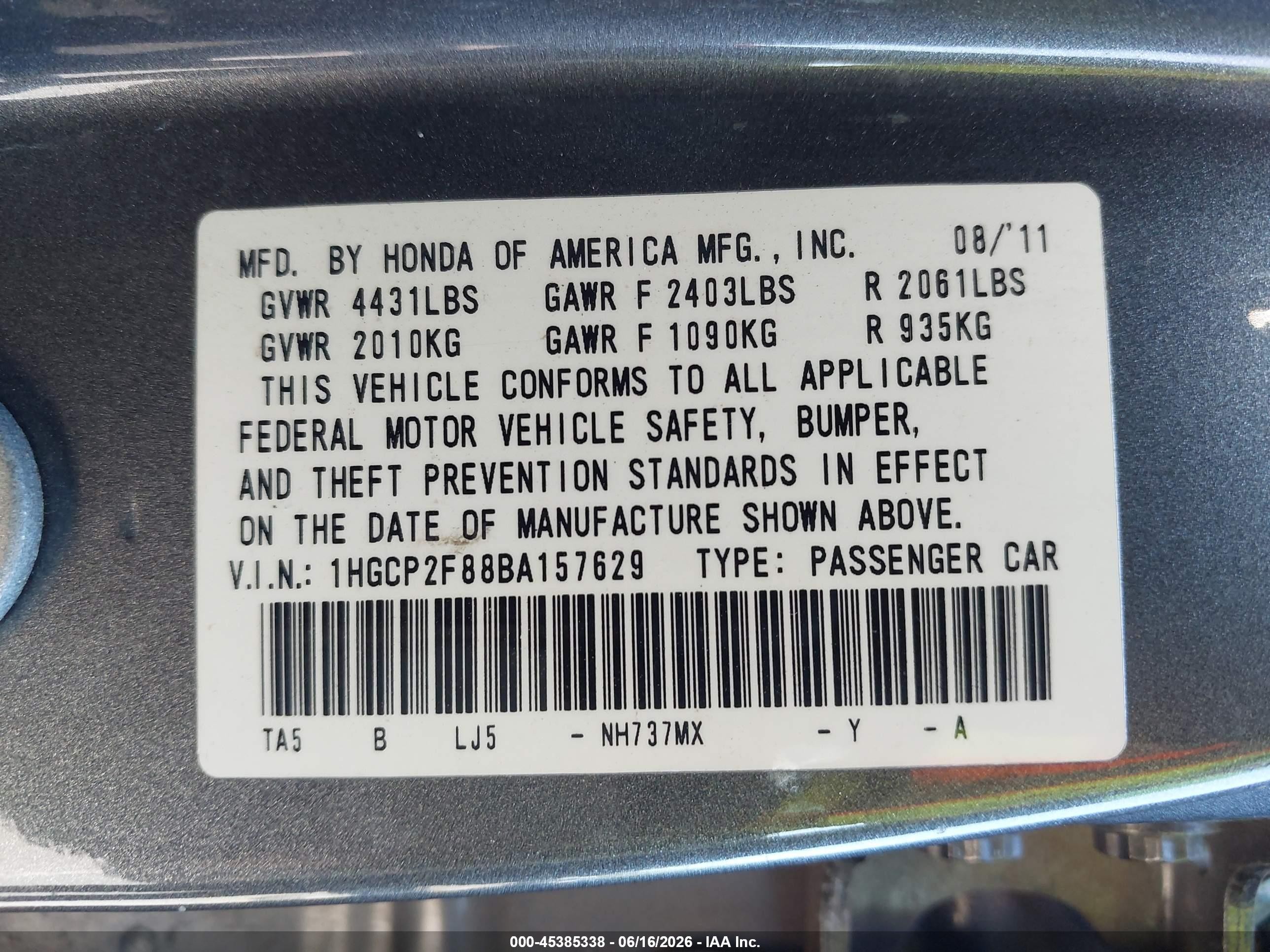 2011 Honda Accord 2.4 Ex-l Gray vin: 1HGCP2F88BA157629