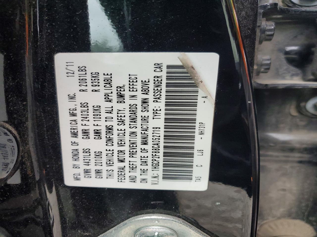 2012 Honda Accord Exl Black vin: 1HGCP2F88CA052719