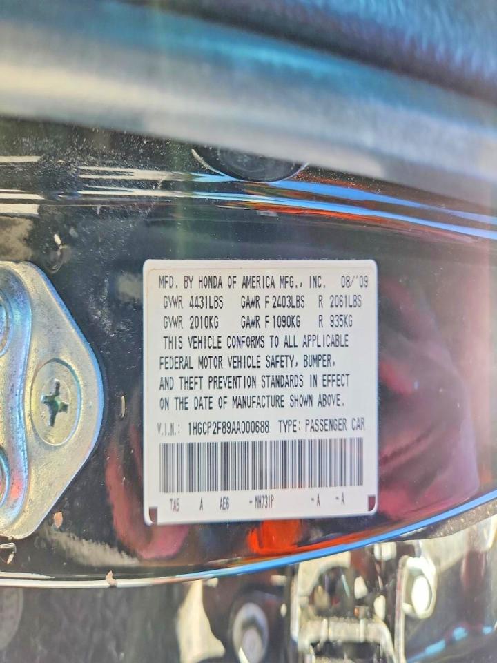 2010 Honda Accord Exl Black vin: 1HGCP2F89AA000688