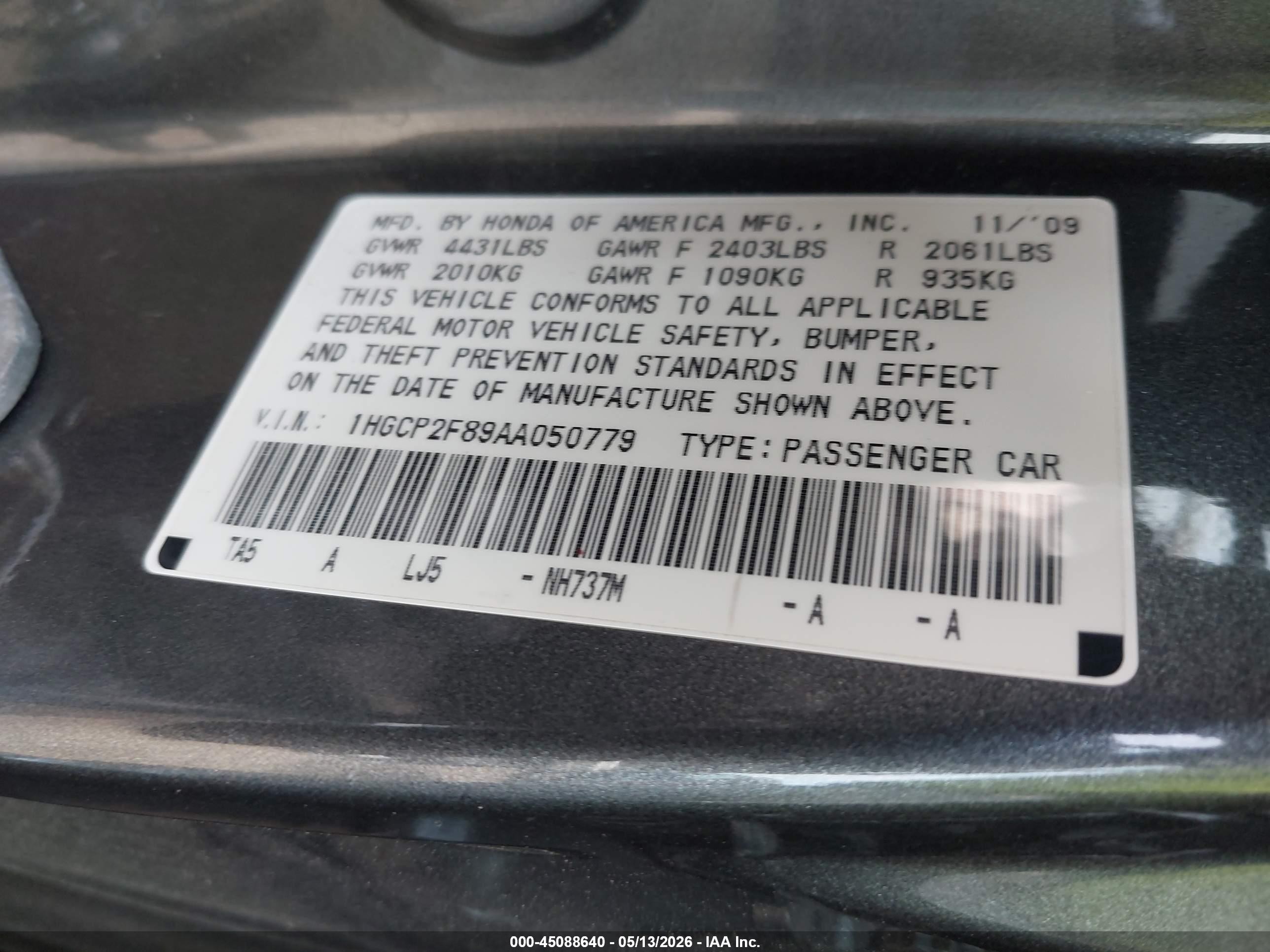 2010 Honda Accord 2.4 Ex-l Gray vin: 1HGCP2F89AA050779