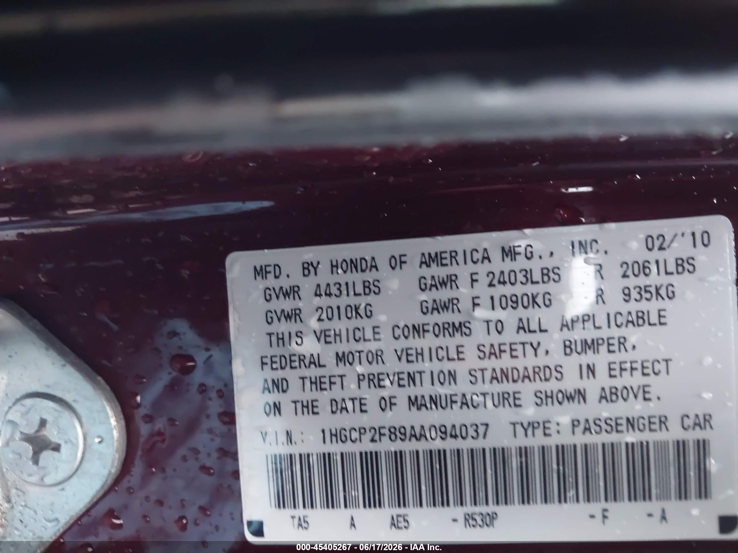 2010 Honda Accord 2.4 Ex-l Maroon vin: 1HGCP2F89AA094037