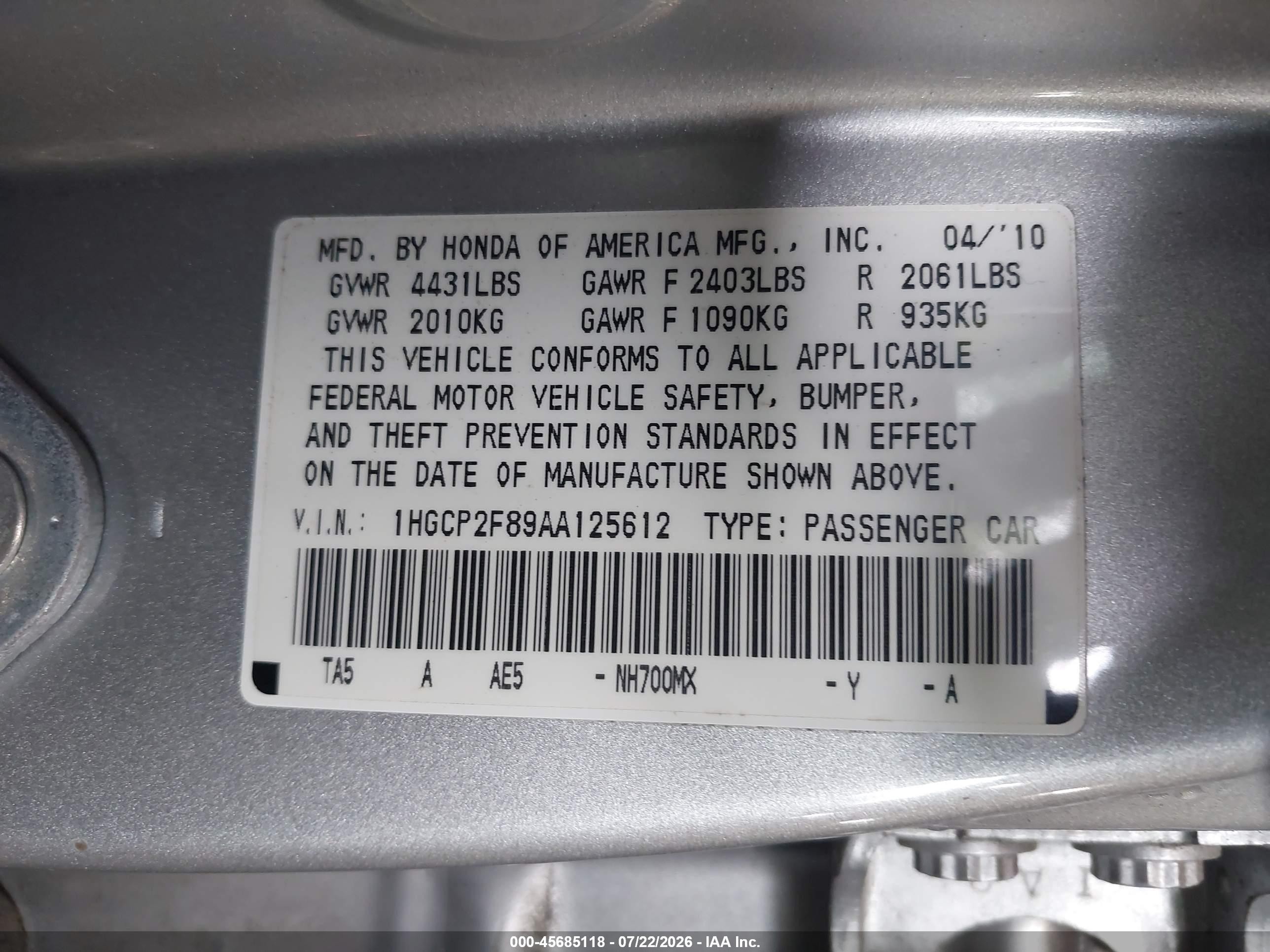 2010 Honda Accord 2.4 Ex-l Gray vin: 1HGCP2F89AA125612