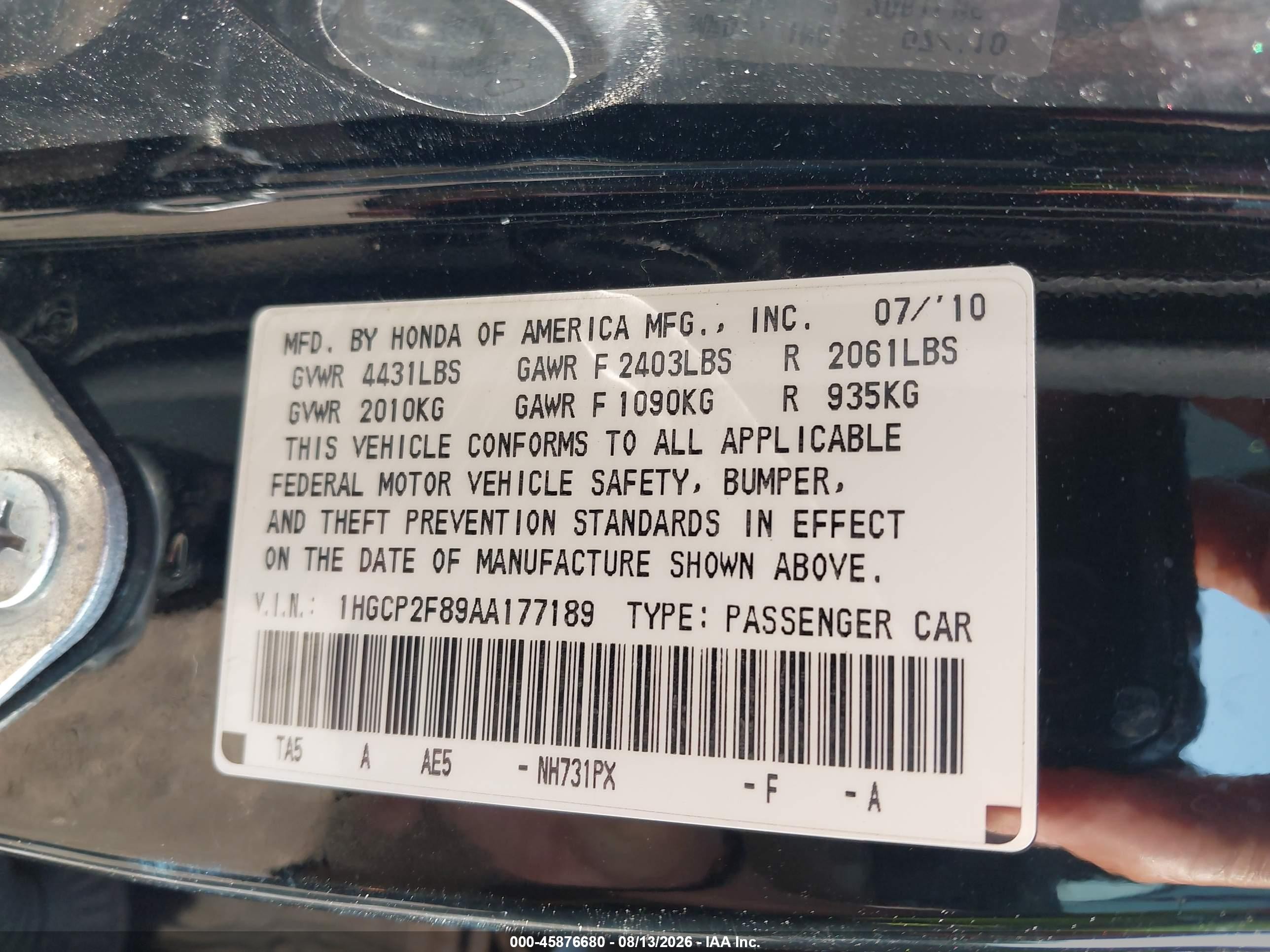 2010 Honda Accord 2.4 Ex-l Black vin: 1HGCP2F89AA177189