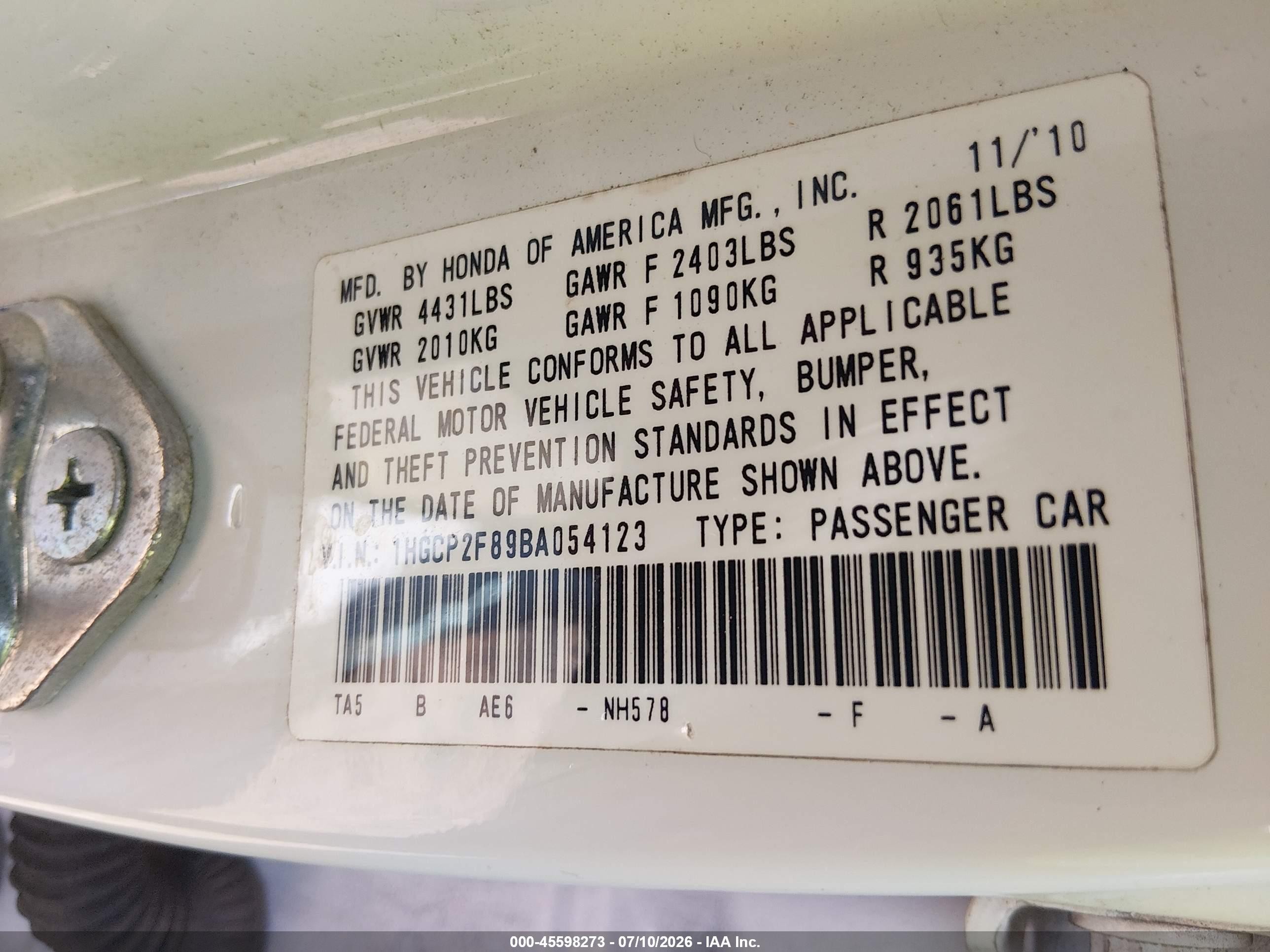 2011 Honda Accord 2.4 Ex-l White vin: 1HGCP2F89BA054123