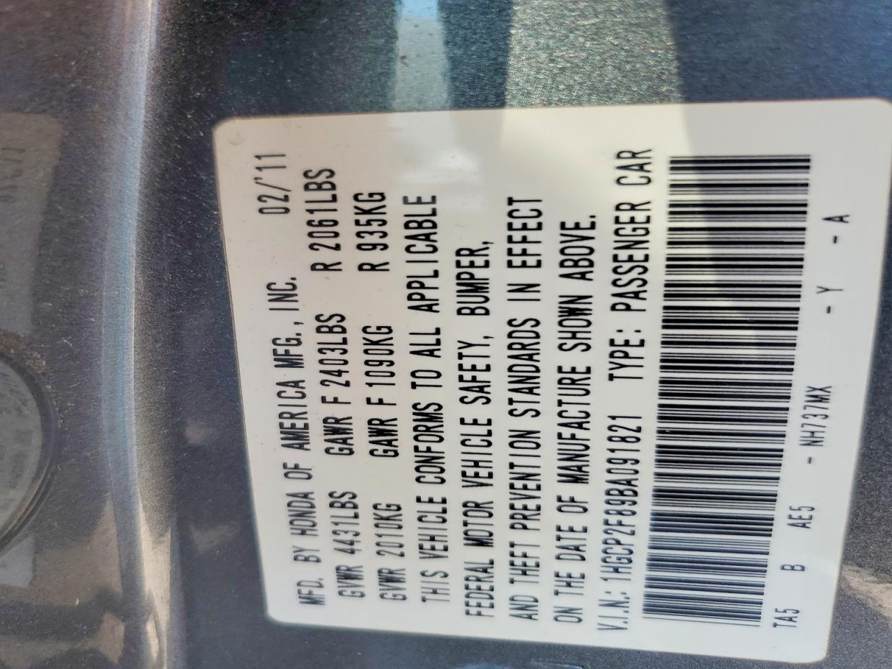 2011 Honda Accord Exl Gray vin: 1HGCP2F89BA091821