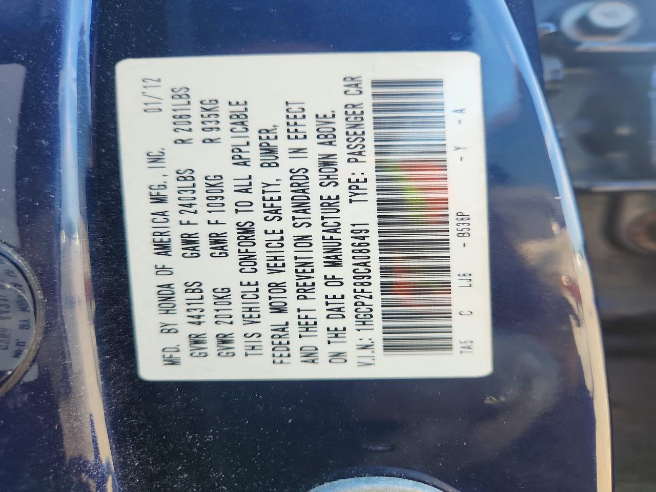 2012 Honda Accord Exl Blue vin: 1HGCP2F89CA086491