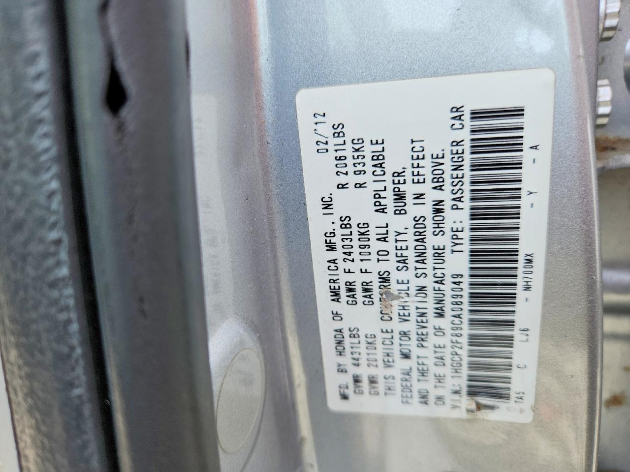 2012 Honda Accord Exl Silver vin: 1HGCP2F89CA089049