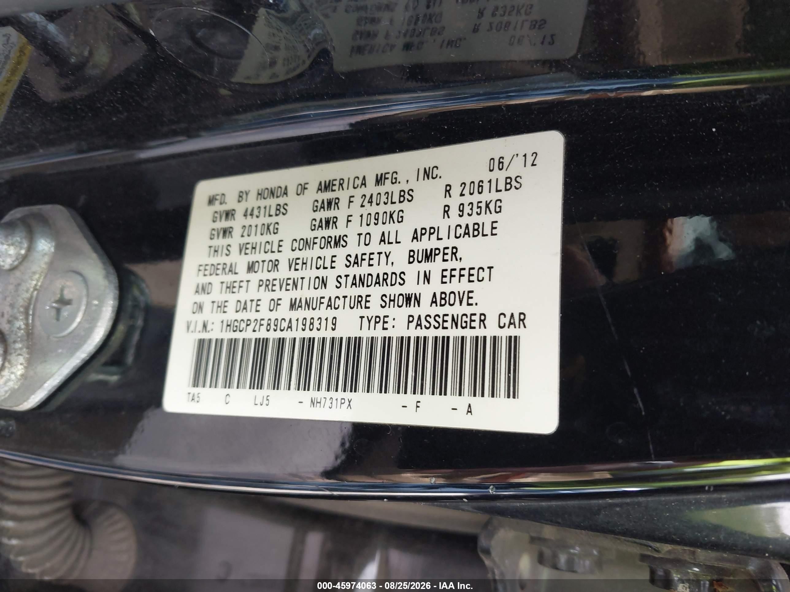 2012 Honda Accord 2.4 Ex-l Black vin: 1HGCP2F89CA198319