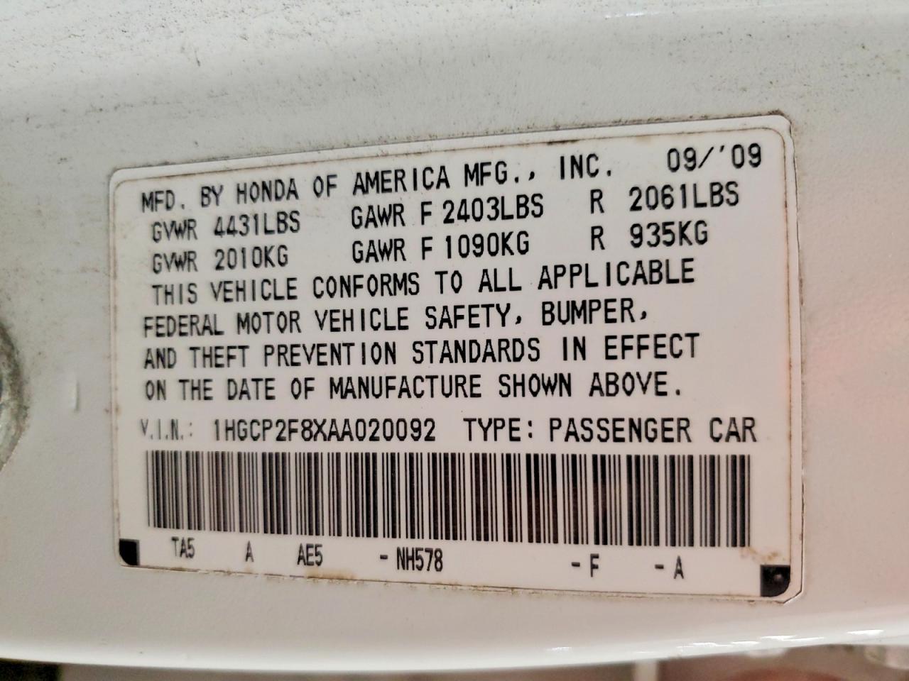 2010 Honda Accord Exl White vin: 1HGCP2F8XAA020092