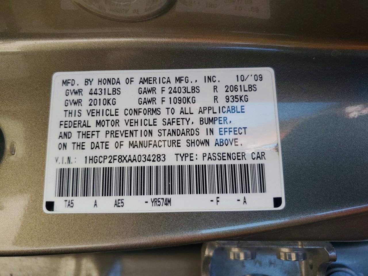 2010 Honda Accord Exl Gold vin: 1HGCP2F8XAA034283