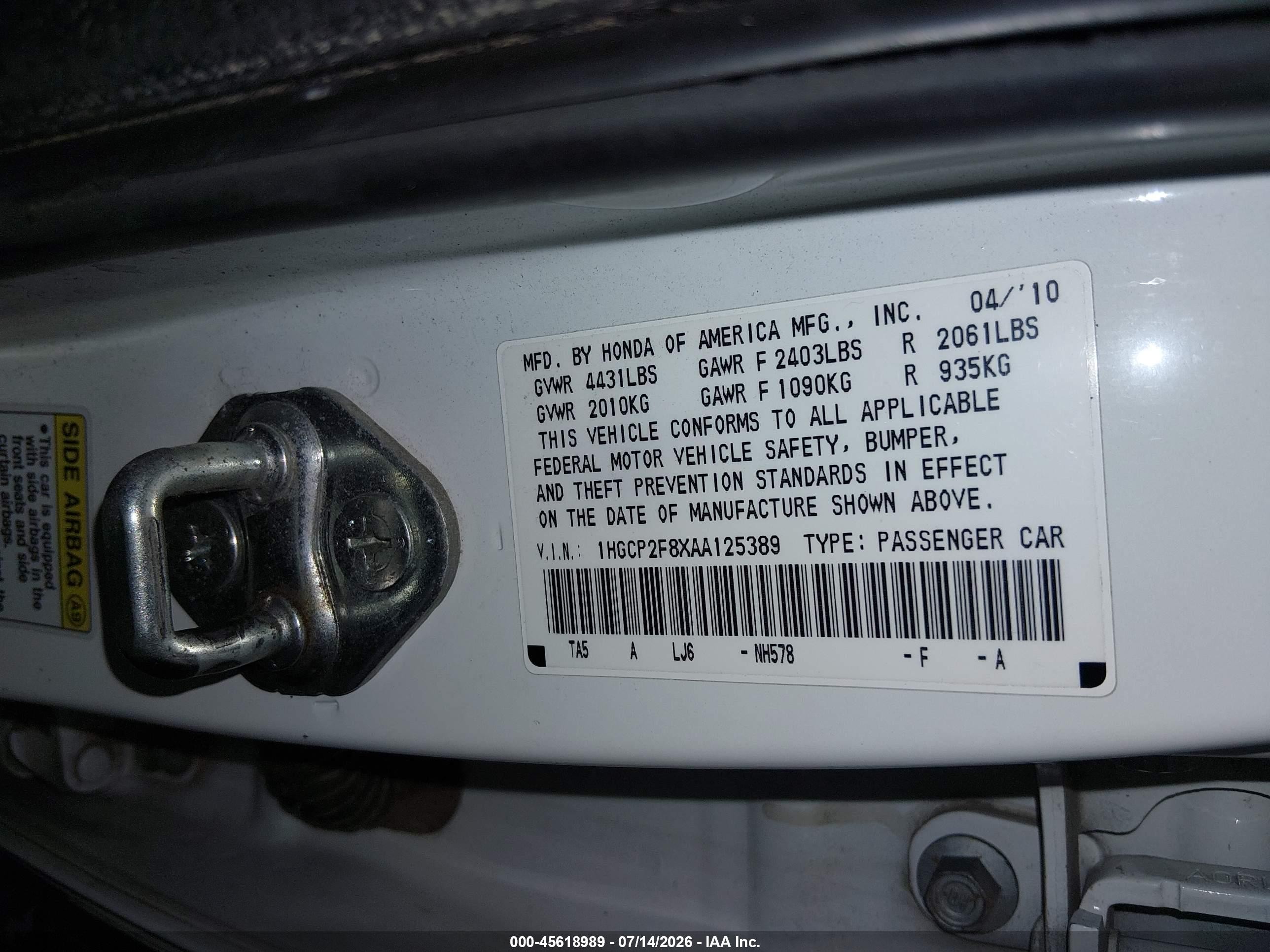 2010 Honda Accord 2.4 Ex-l White vin: 1HGCP2F8XAA125389