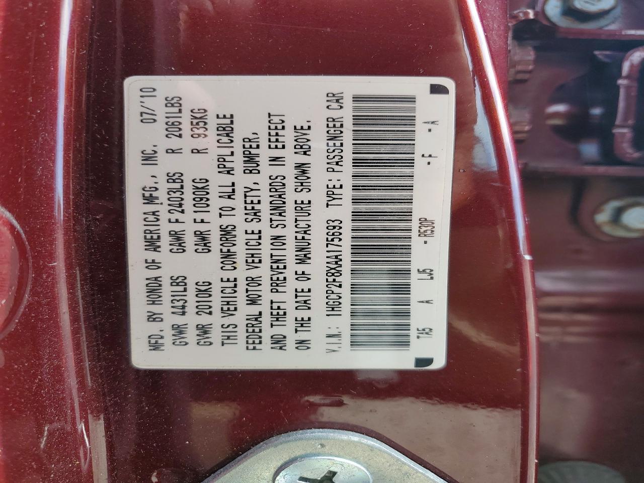 2010 Honda Accord Exl Темно-бордовый vin: 1HGCP2F8XAA175693