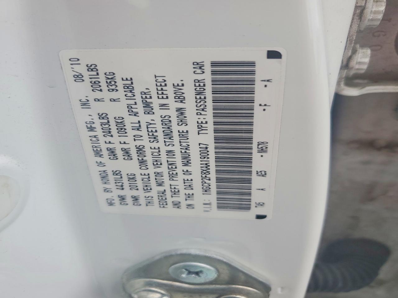 2010 Honda Accord Exl White vin: 1HGCP2F8XAA190047