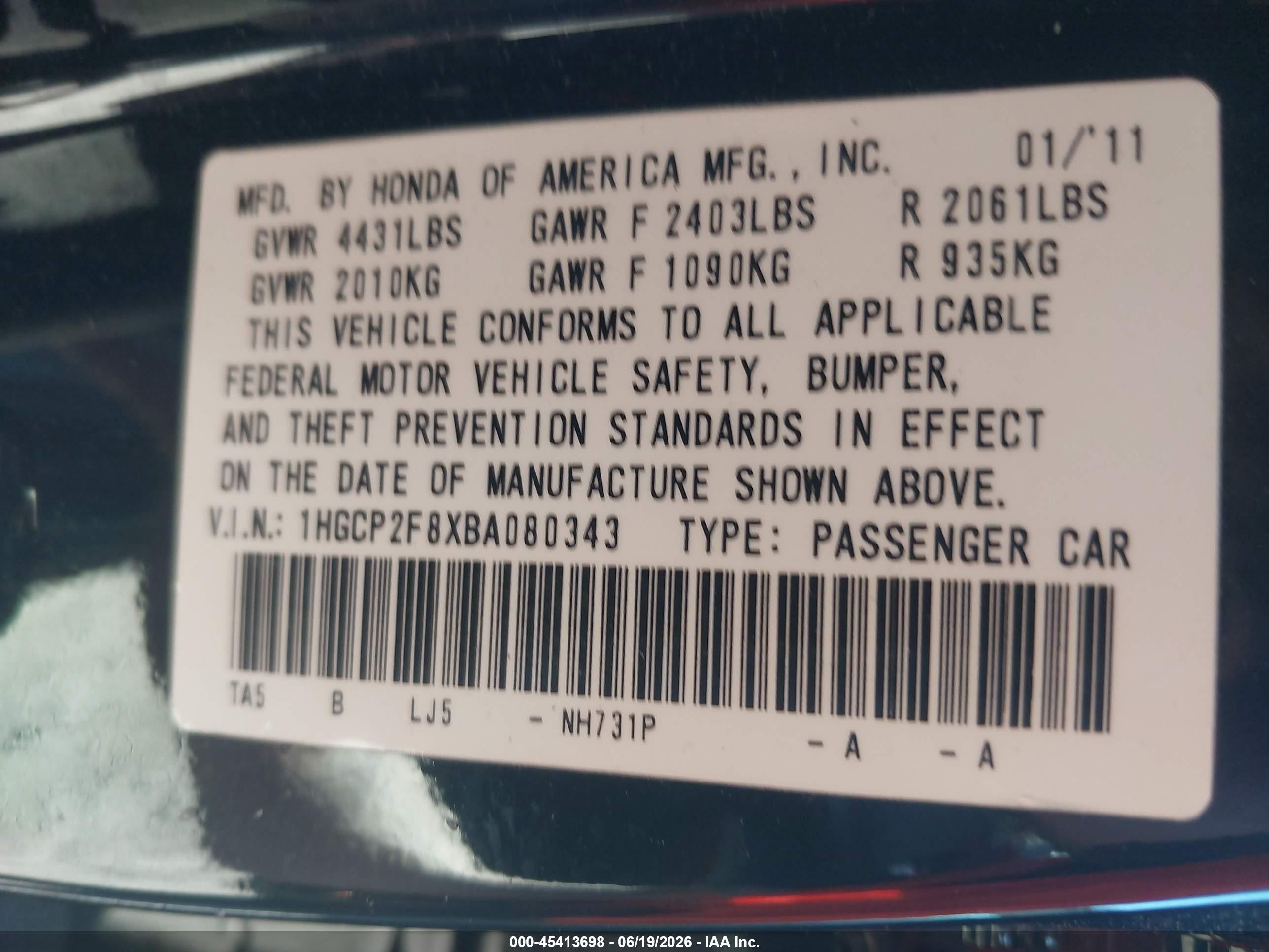 2011 Honda Accord 2.4 Ex-l Black vin: 1HGCP2F8XBA080343