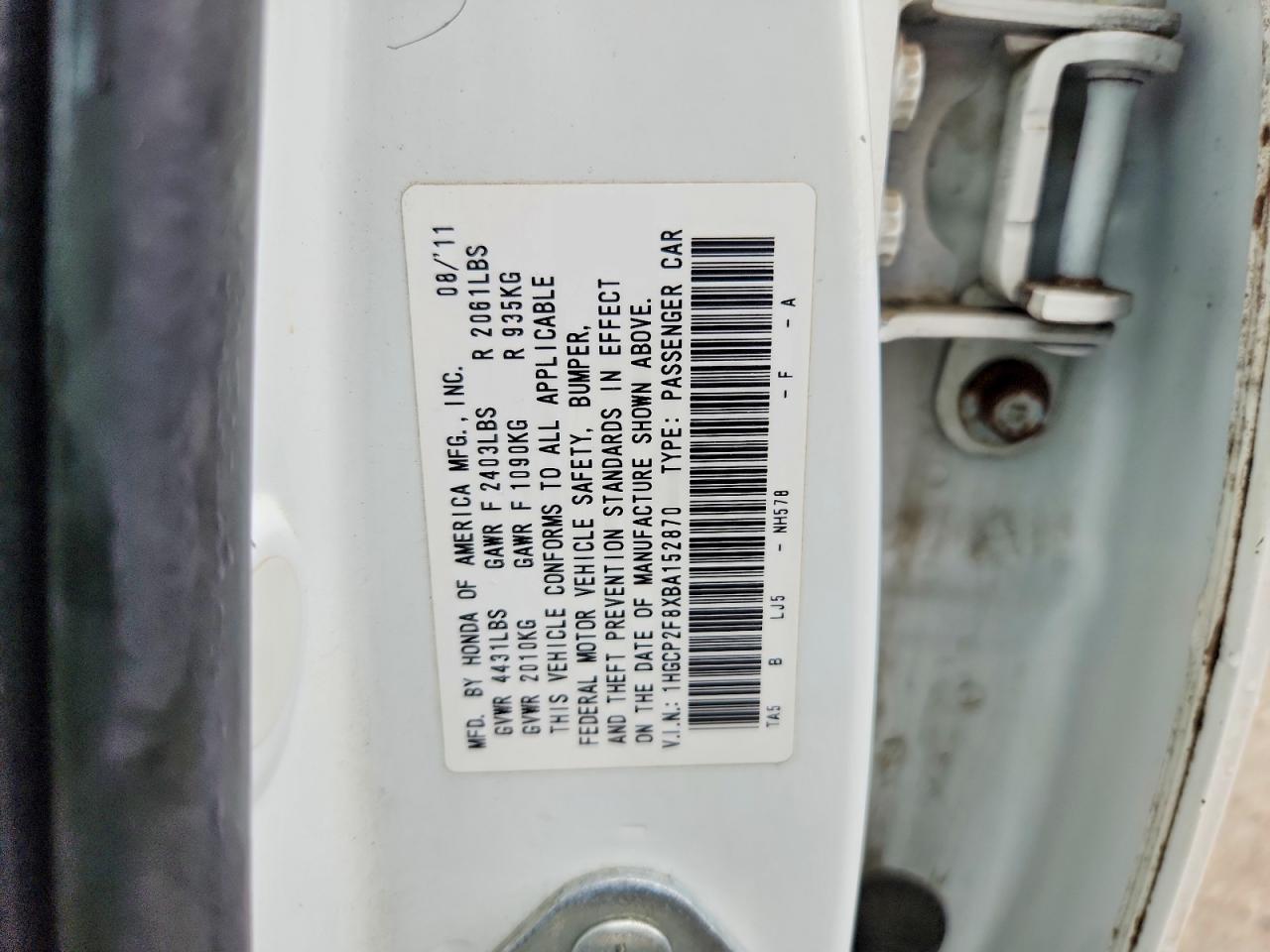 2011 Honda Accord Exl White vin: 1HGCP2F8XBA152870