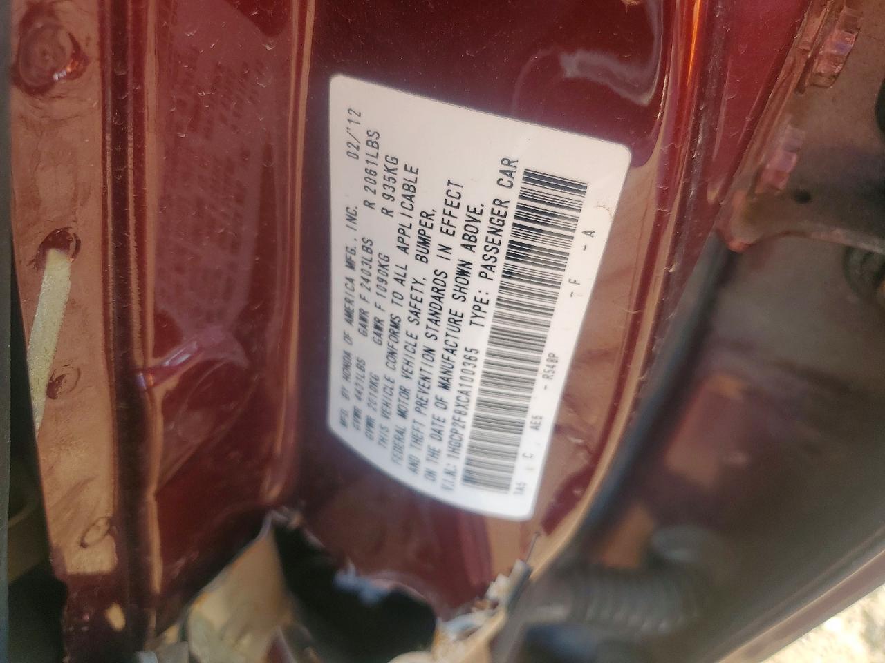 2012 Honda Accord Exl Burgundy vin: 1HGCP2F8XCA100365