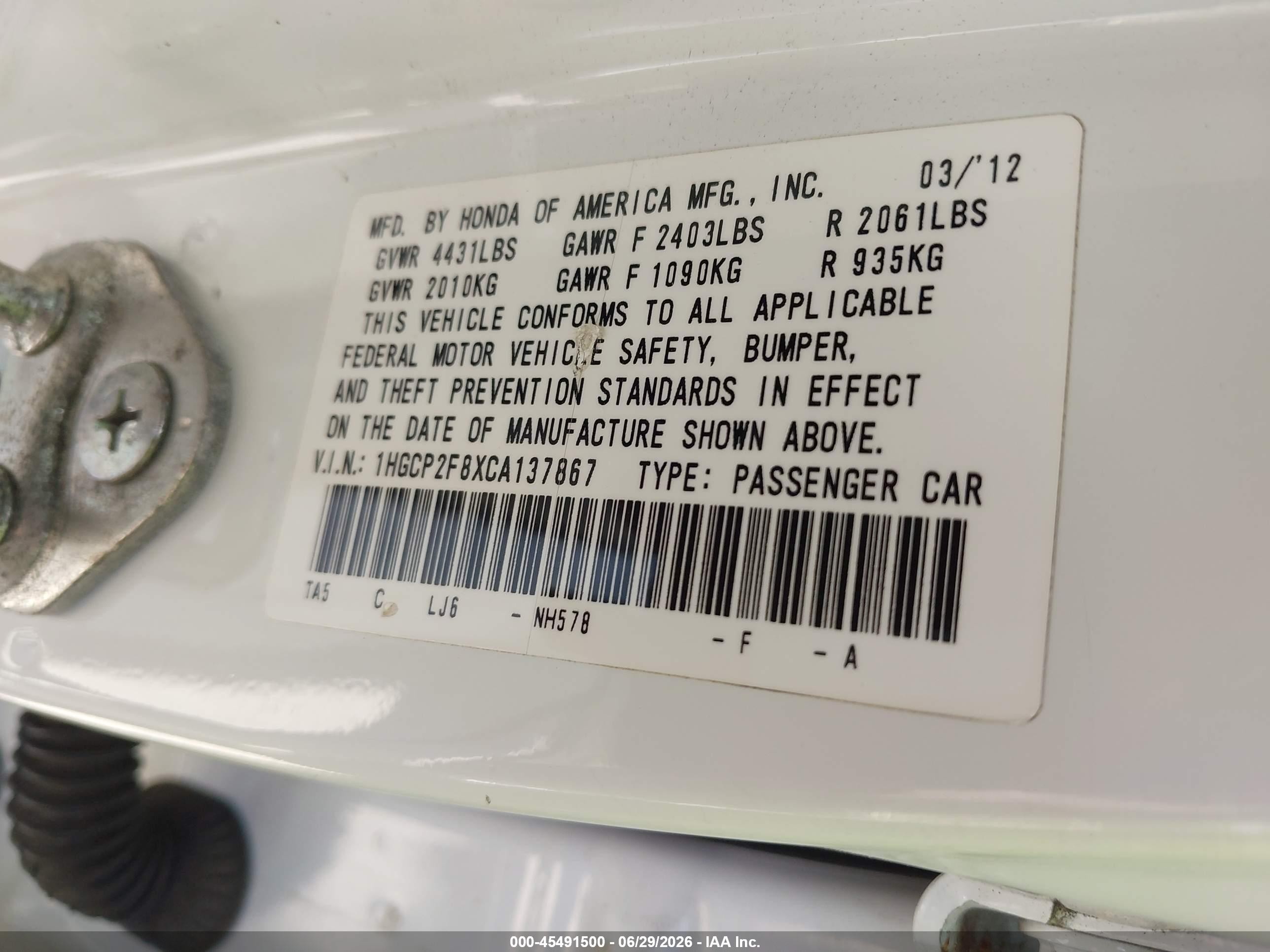 2012 Honda Accord 2.4 Ex-l White vin: 1HGCP2F8XCA137867