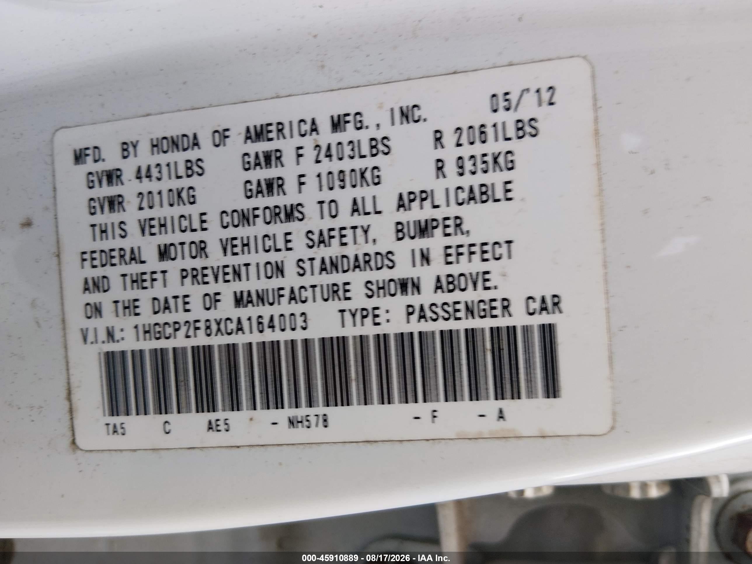 2012 Honda Accord 2.4 Ex-l Белый vin: 1HGCP2F8XCA164003