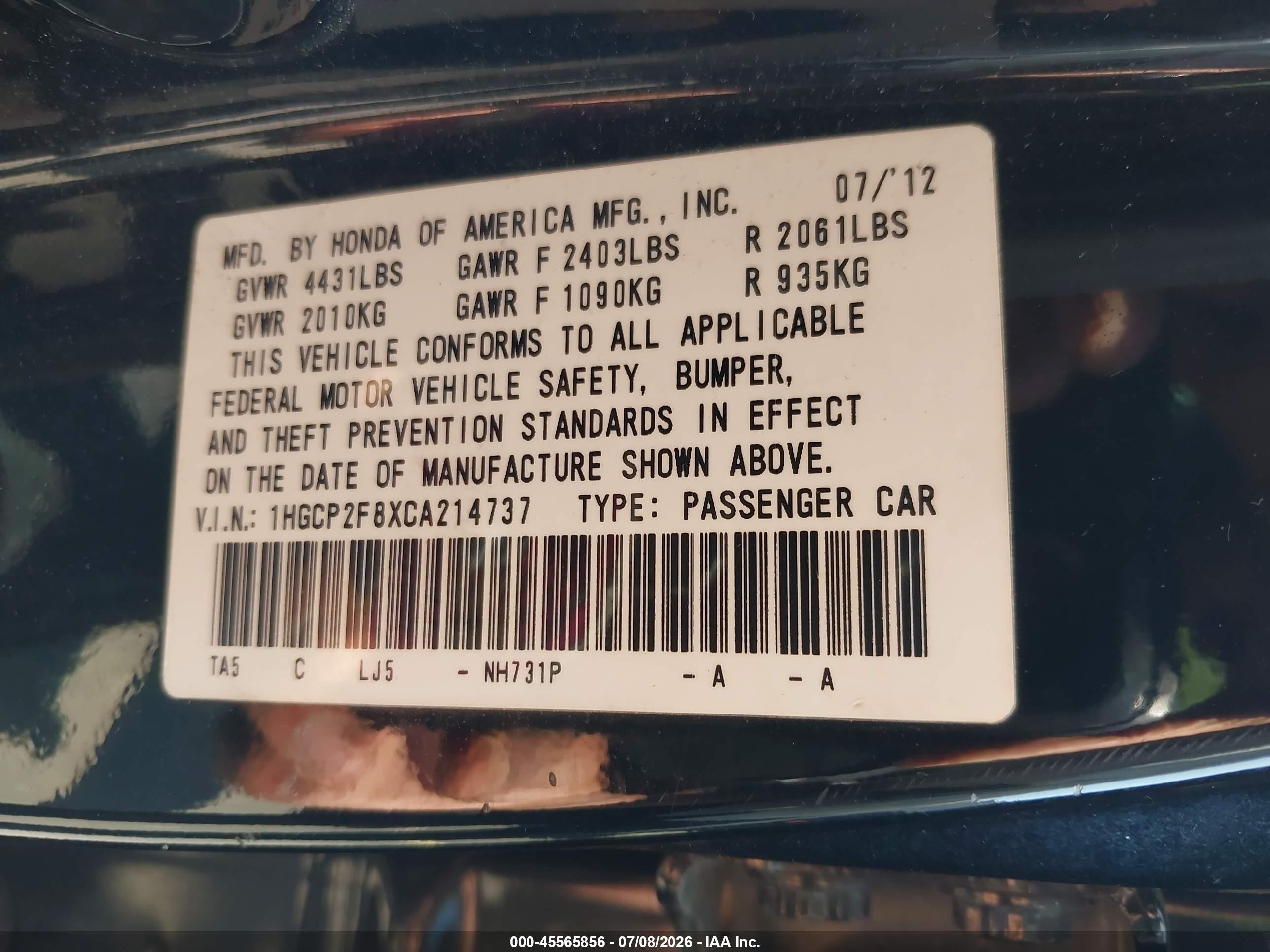 2012 Honda Accord 2.4 Ex-l Black vin: 1HGCP2F8XCA214737