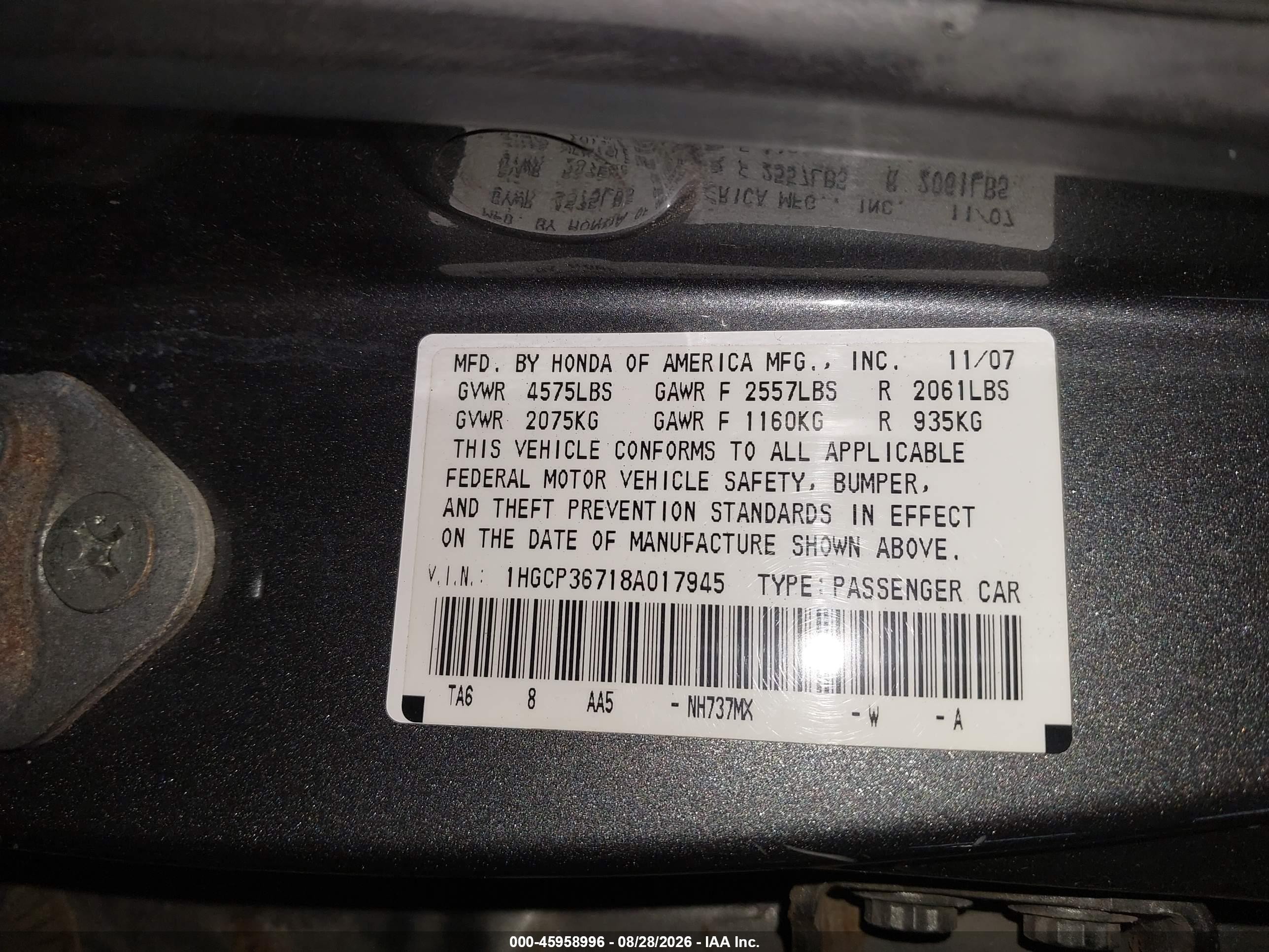 2008 Honda Accord 3.5 Ex Gray vin: 1HGCP36718A017945