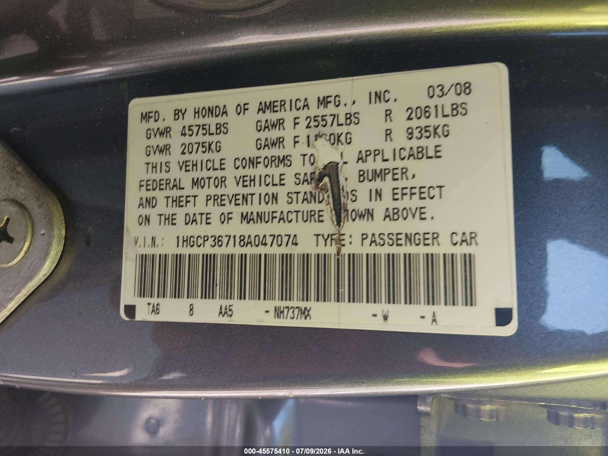 2008 Honda Accord 3.5 Ex Gray vin: 1HGCP36718A047074
