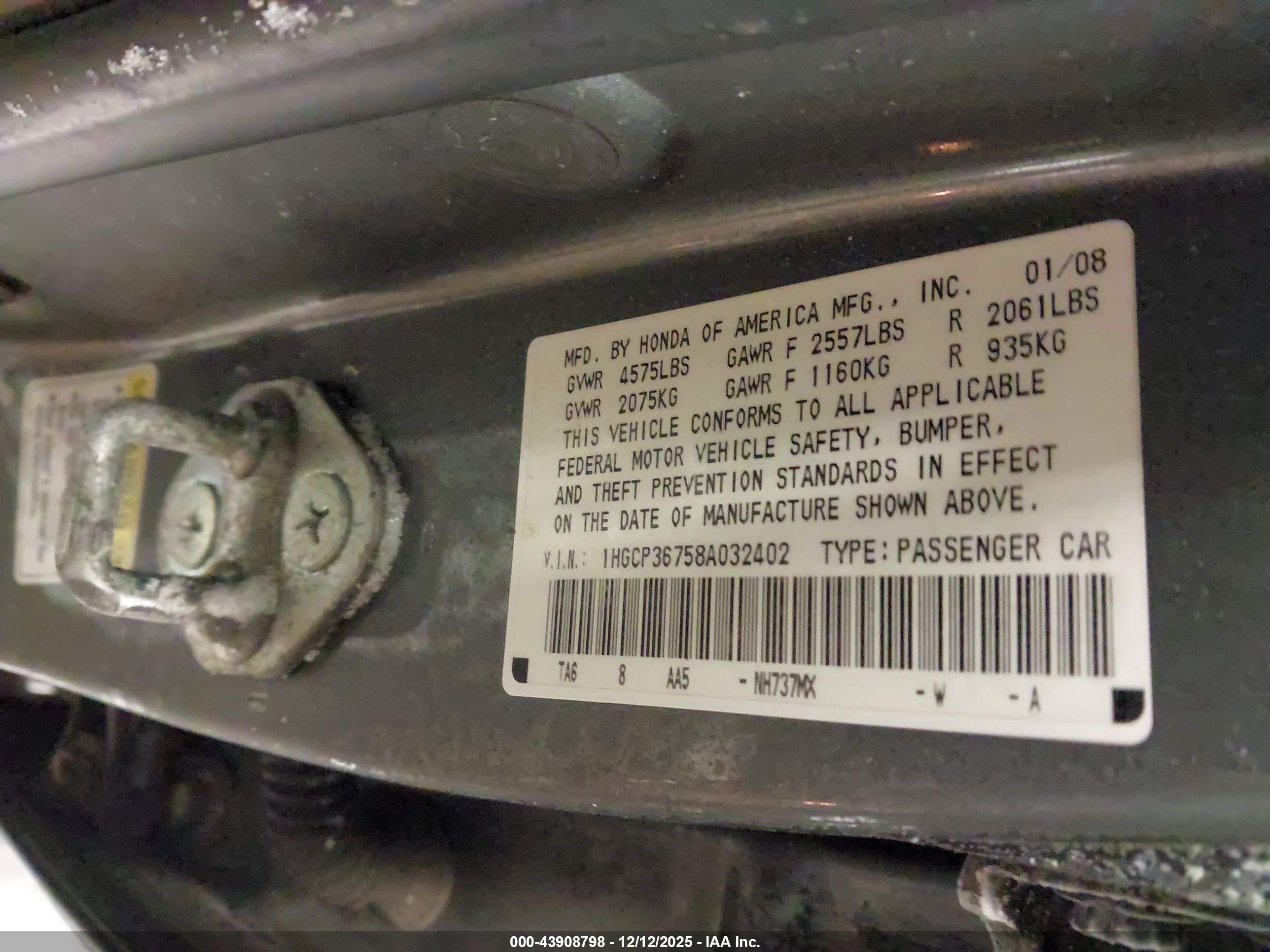 2008 Honda Accord 3.5 Ex Gray vin: 1HGCP36758A032402