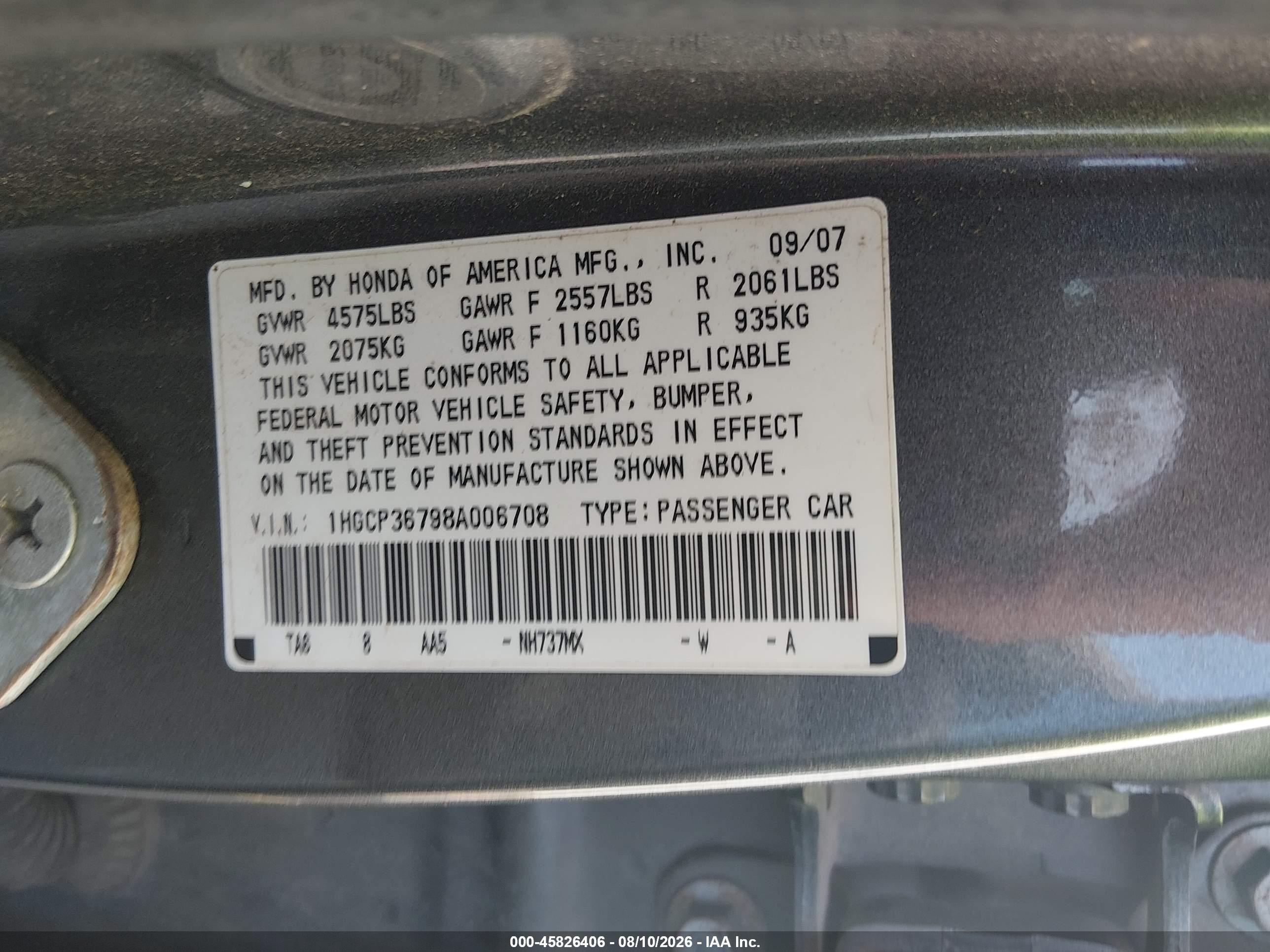 2008 Honda Accord 3.5 Ex Black vin: 1HGCP36798A006708