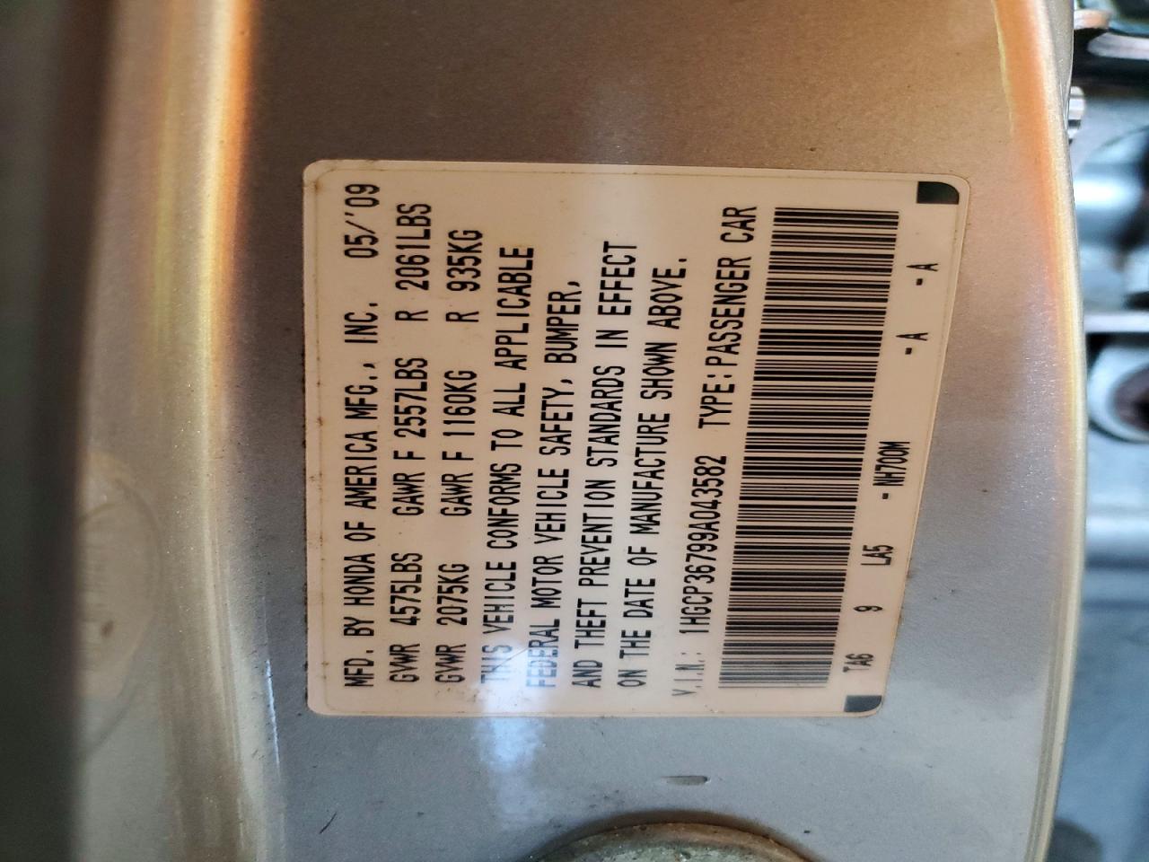 2009 Honda Accord Ex Silver vin: 1HGCP36799A043582