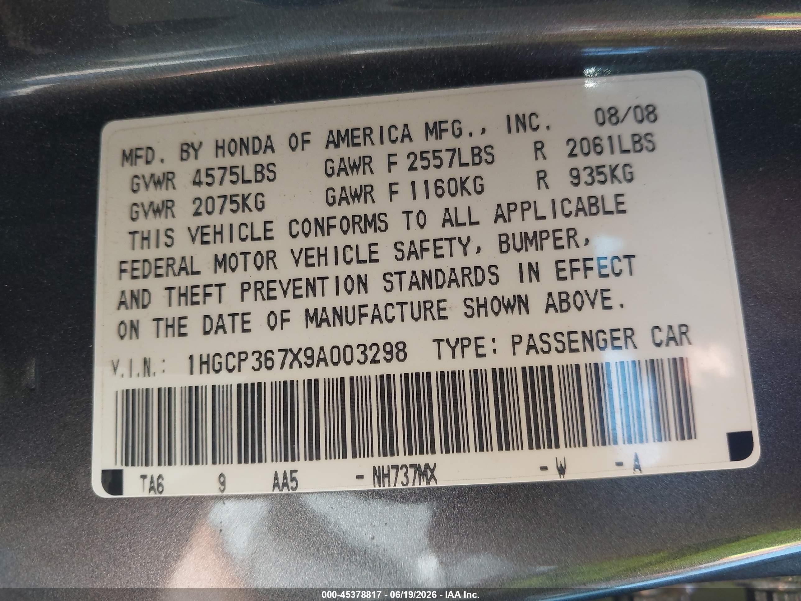 2009 Honda Accord 3.5 Ex Gray vin: 1HGCP367X9A003298