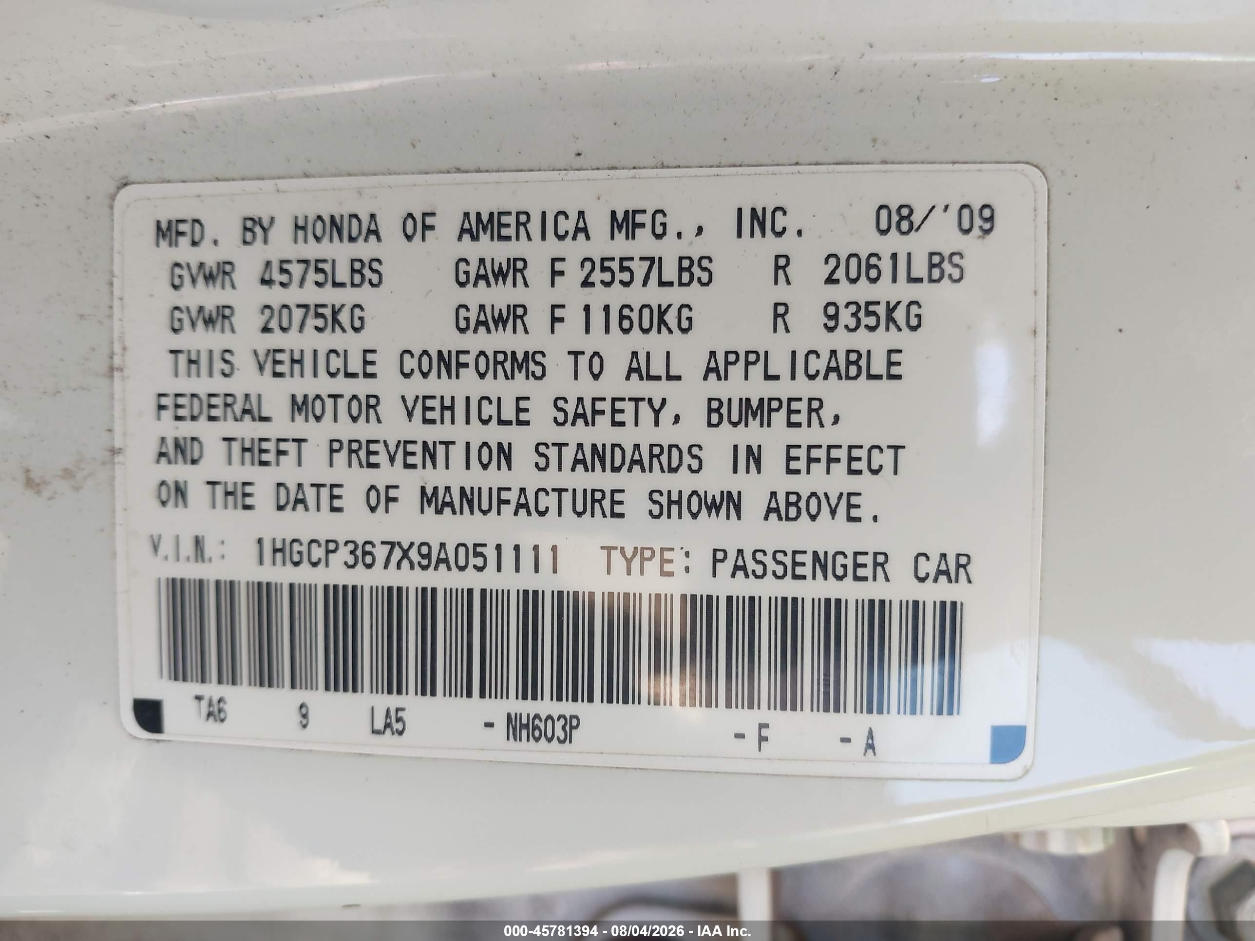 2009 Honda Accord 3.5 Ex White vin: 1HGCP367X9A051111