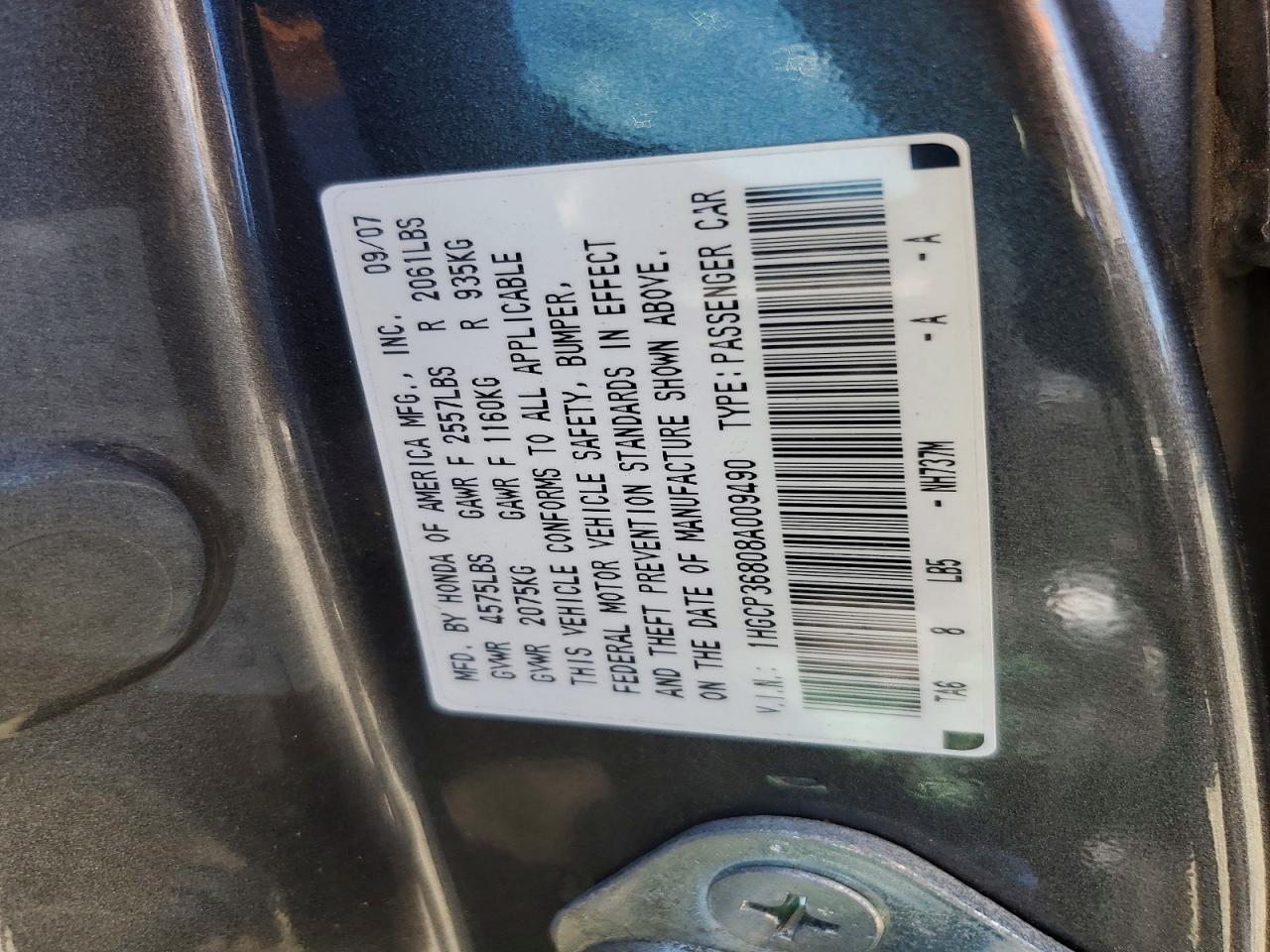 2008 Honda Accord Exl Charcoal vin: 1HGCP36808A009490