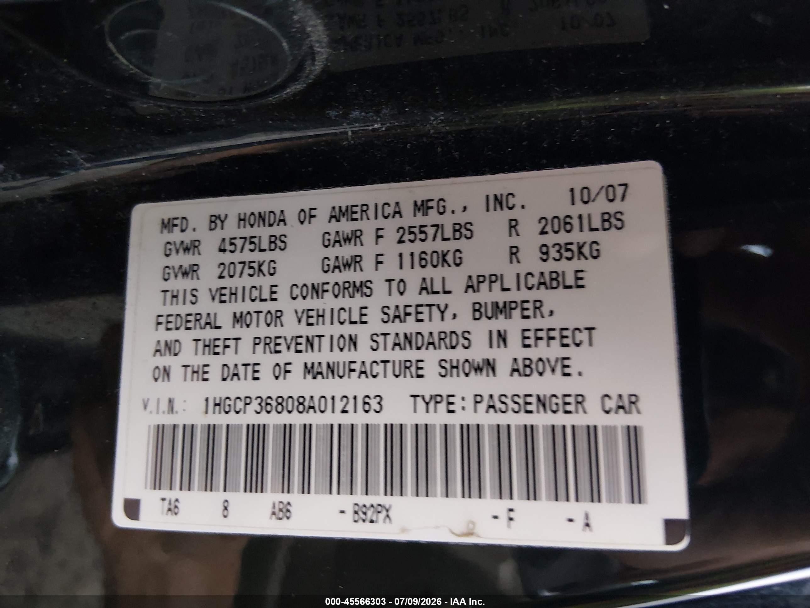 2008 Honda Accord 3.5 Ex-l Black vin: 1HGCP36808A012163