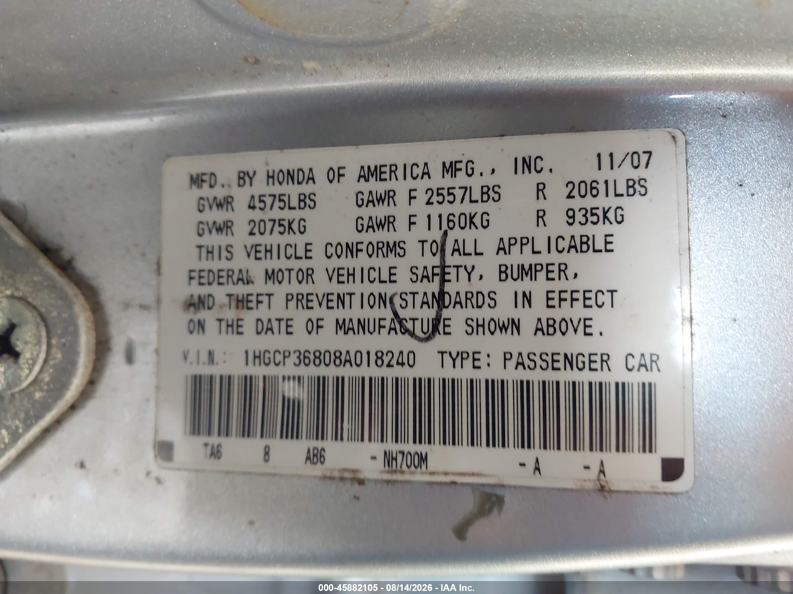 2008 Honda Accord 3.5 Ex-l Серебряный vin: 1HGCP36808A018240