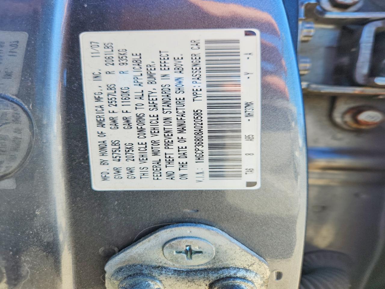 2008 Honda Accord Exl Gray vin: 1HGCP36808A020585