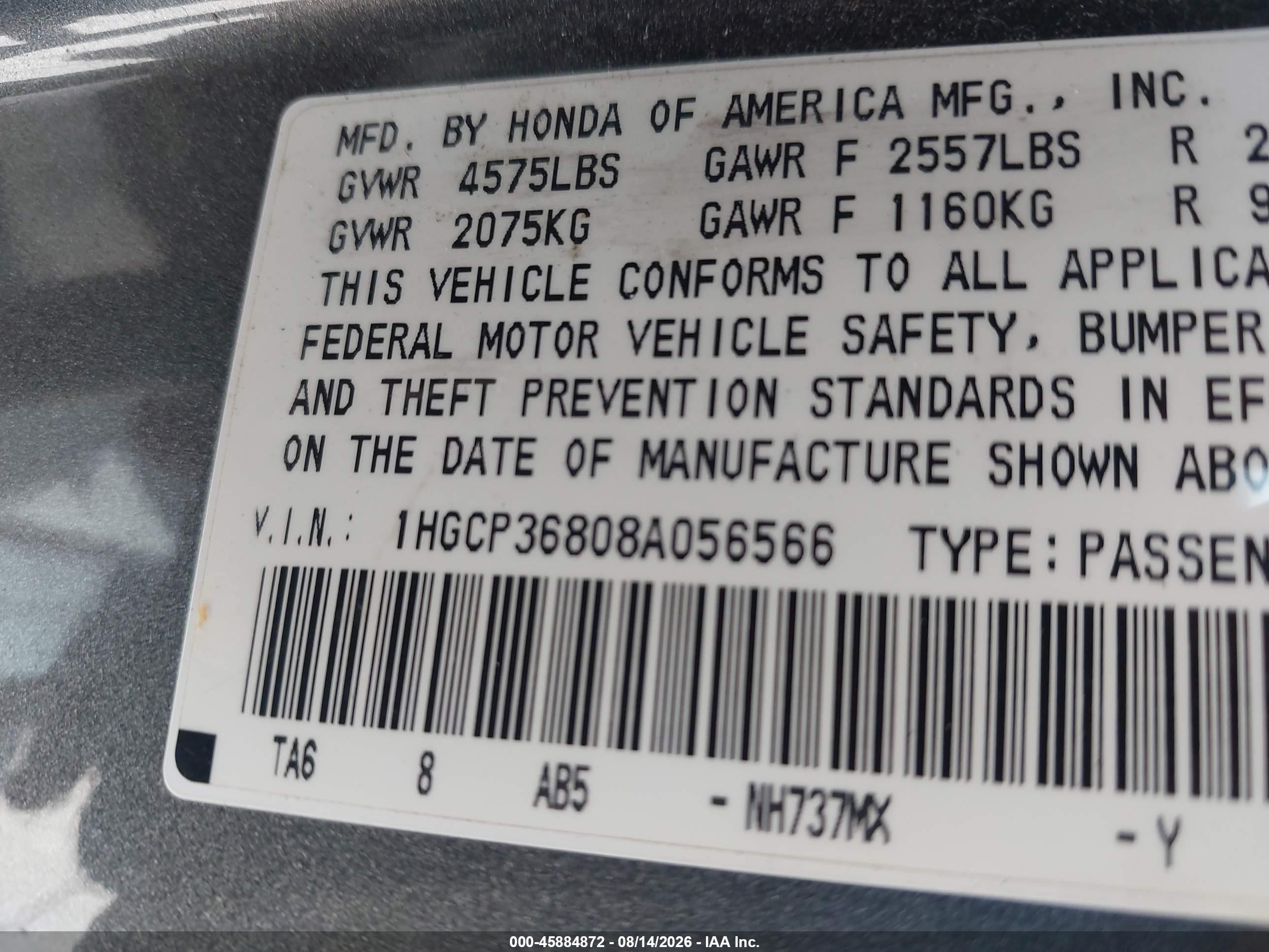 2008 Honda Accord 3.5 Ex-l Gray vin: 1HGCP36808A056566