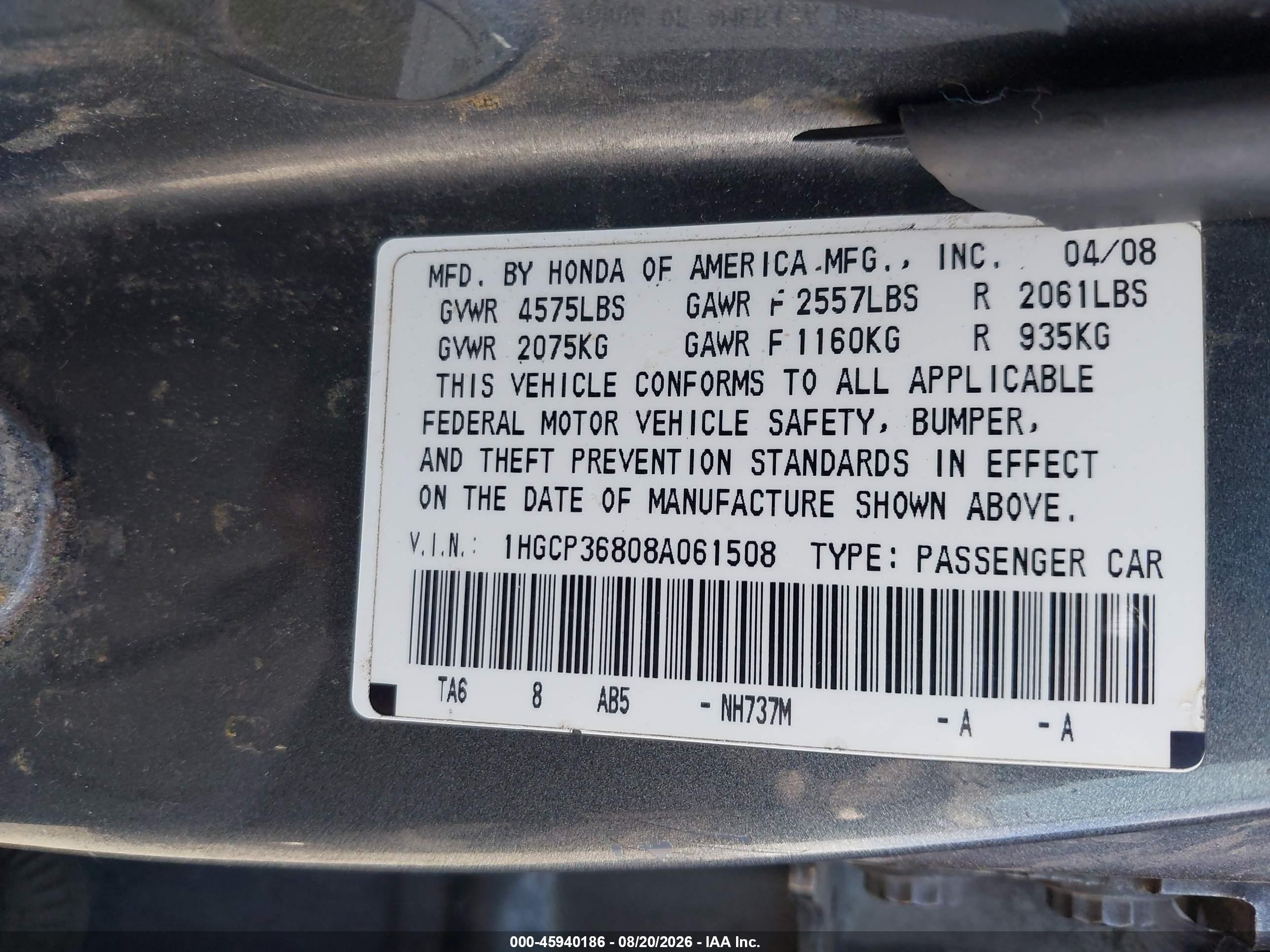 2008 Honda Accord 3.5 Ex-l Gray vin: 1HGCP36808A061508