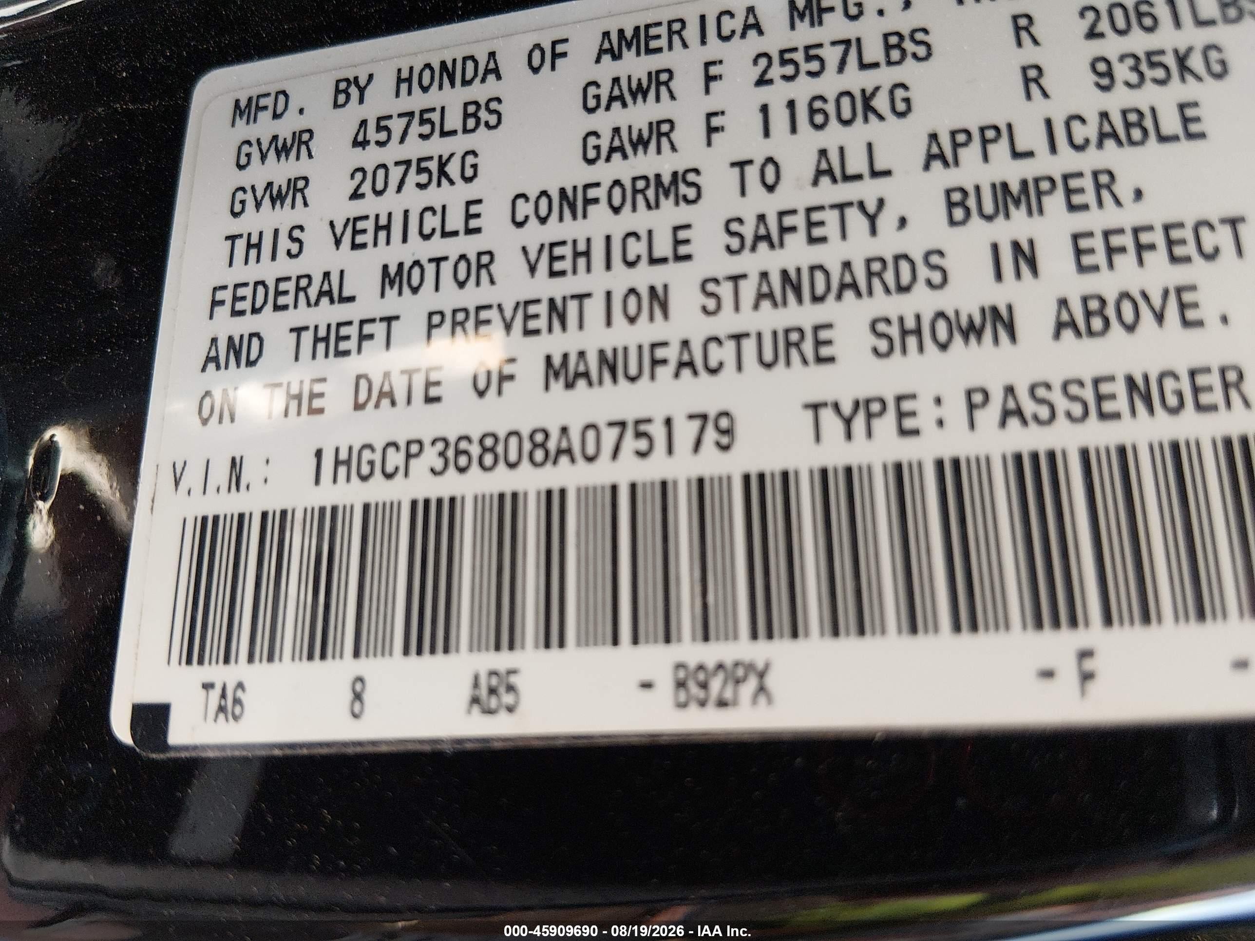 2008 Honda Accord 3.5 Ex-l Черный vin: 1HGCP36808A075179