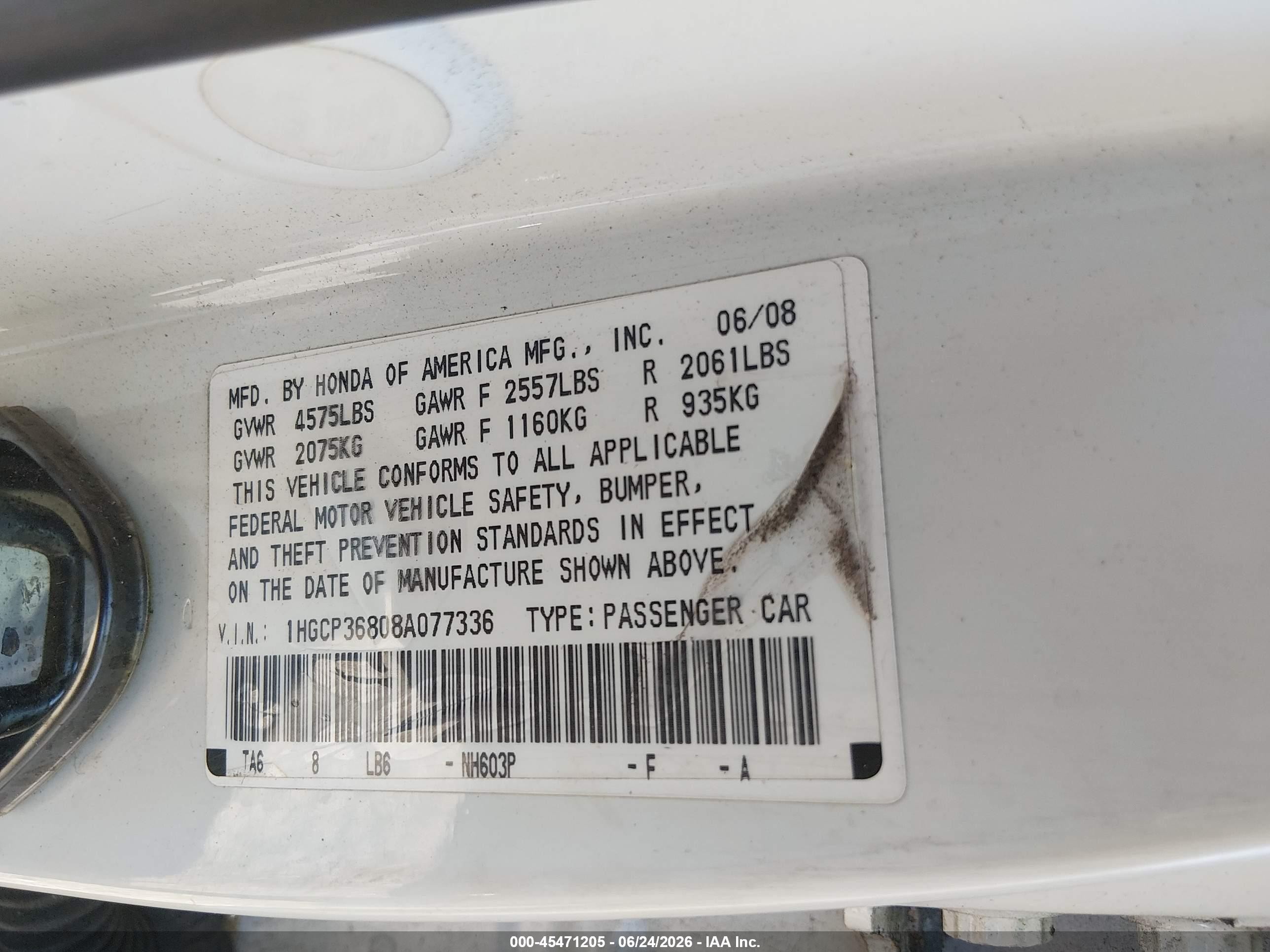 2008 Honda Accord 3.5 Ex-l Белый vin: 1HGCP36808A077336