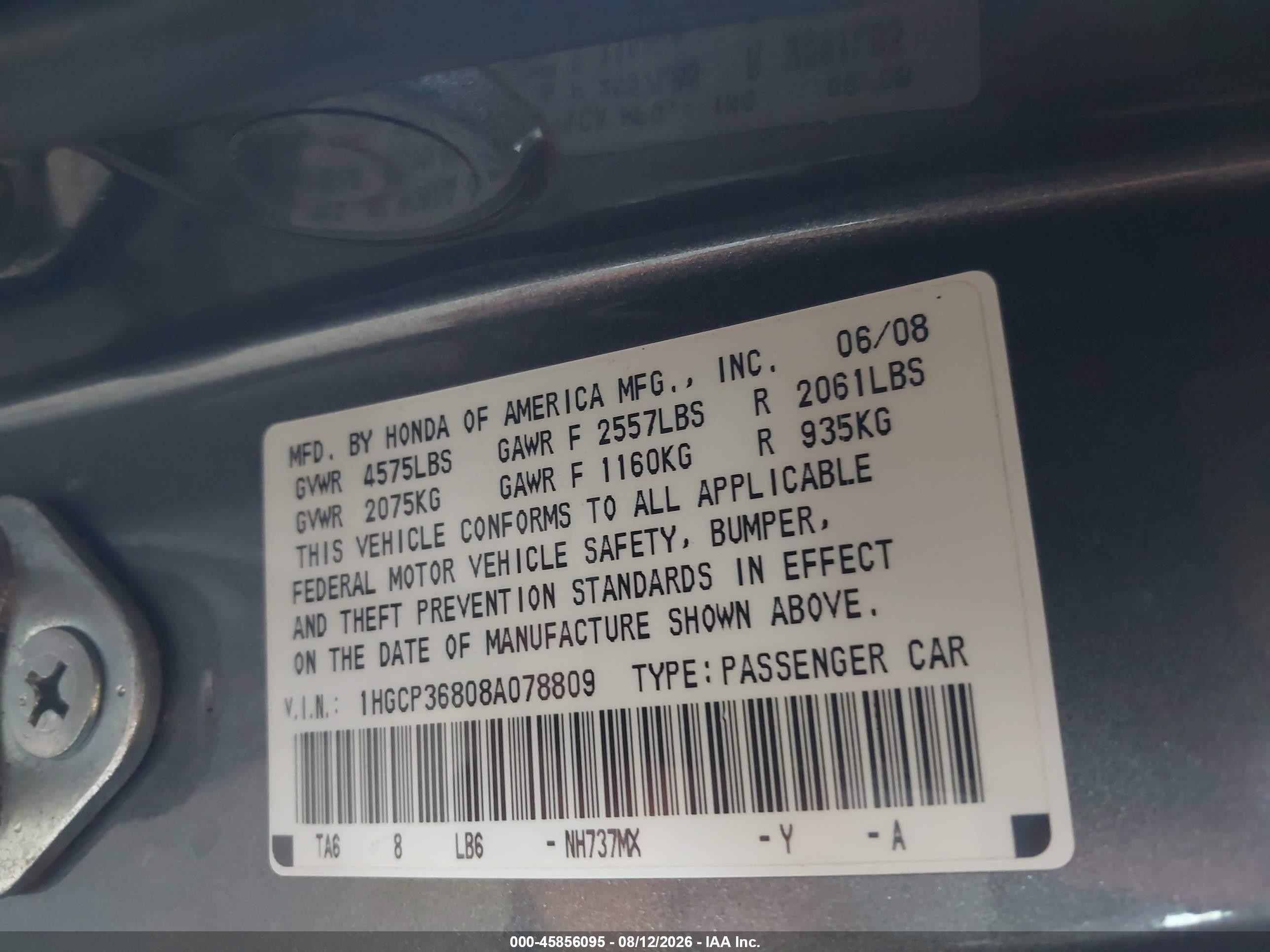 2008 Honda Accord 3.5 Ex-l Gray vin: 1HGCP36808A078809