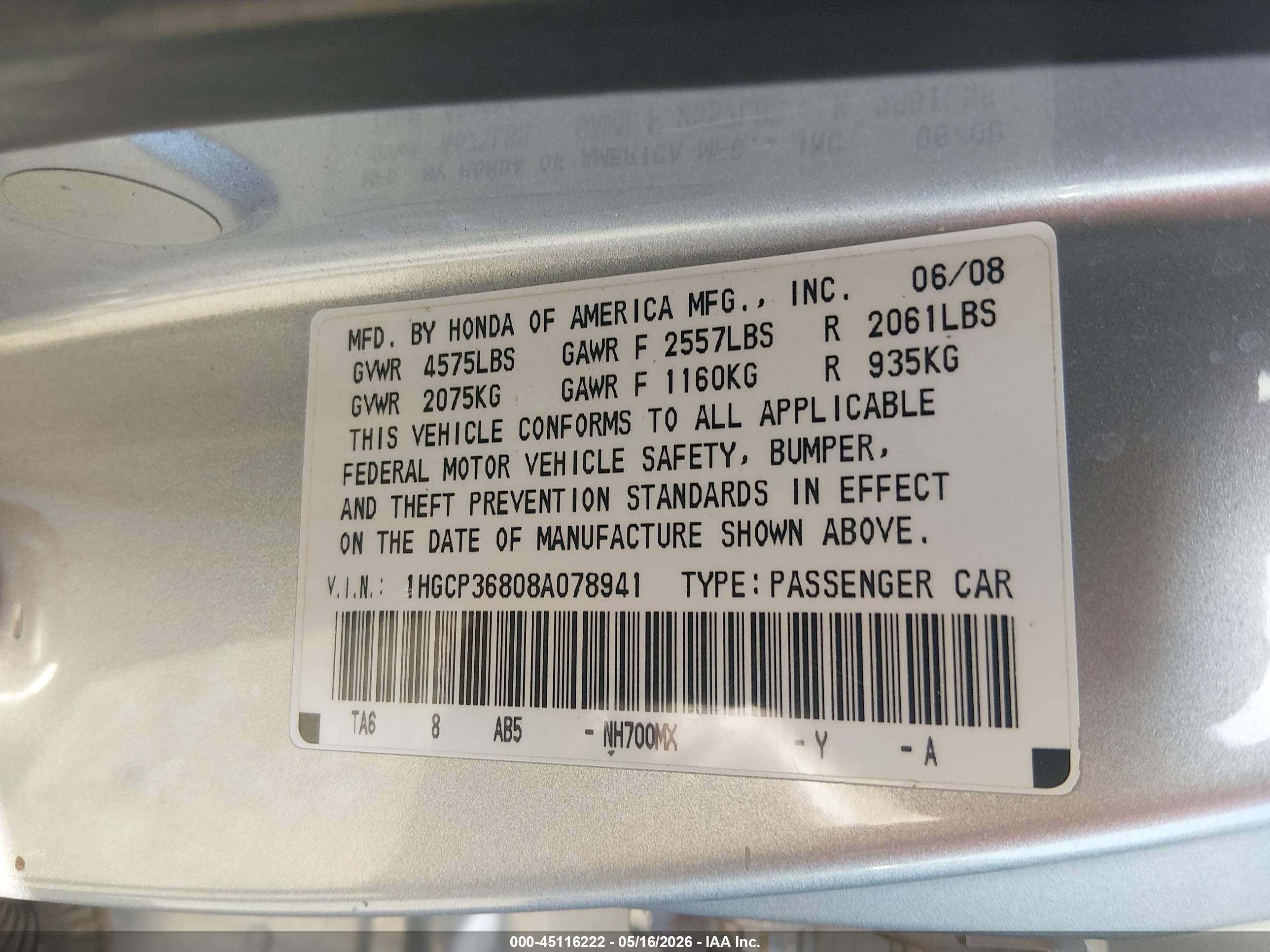 2008 Honda Accord Exl Gray vin: 1HGCP36808A078941