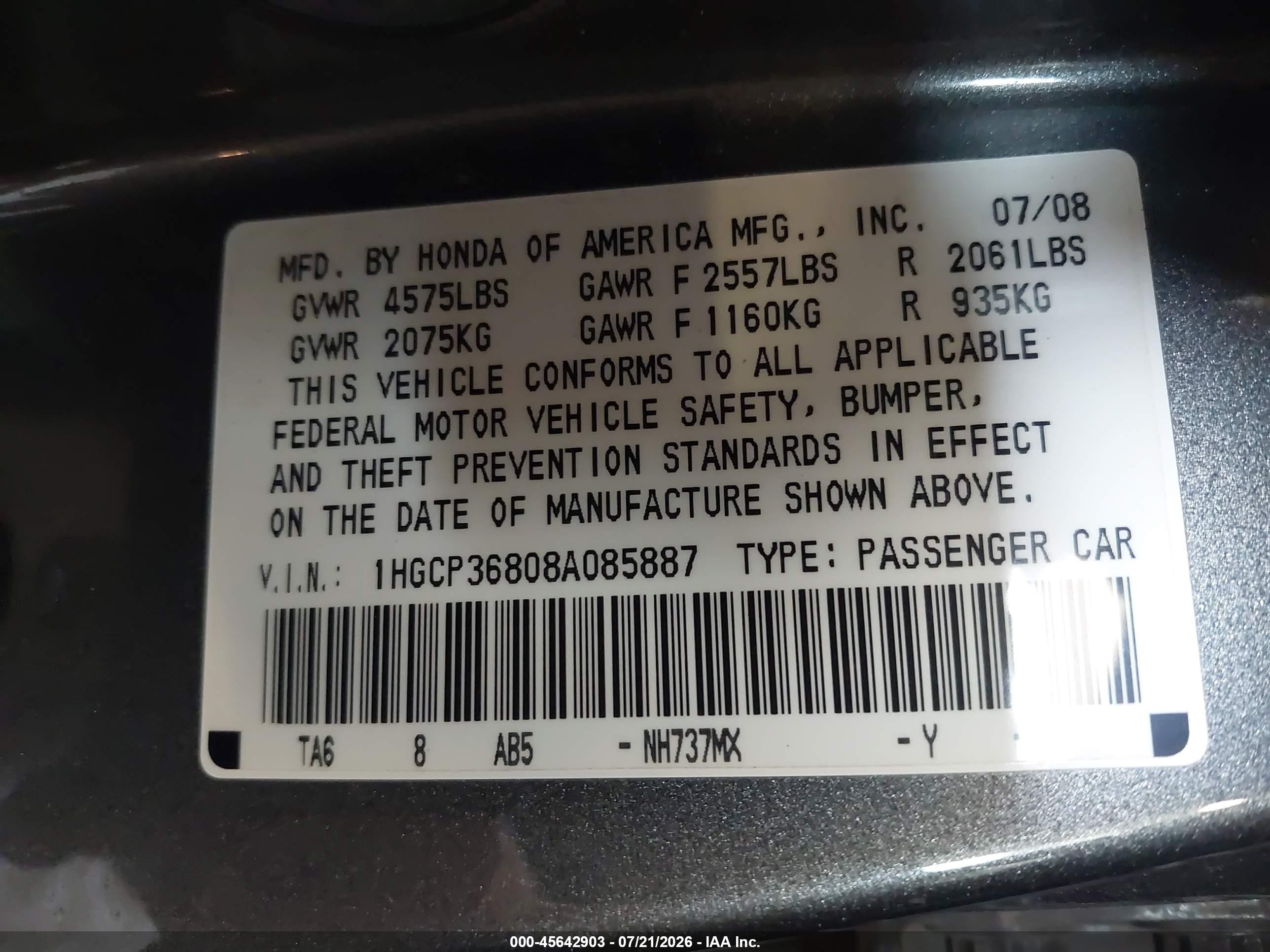 2008 Honda Accord 3.5 Ex-l Gray vin: 1HGCP36808A085887