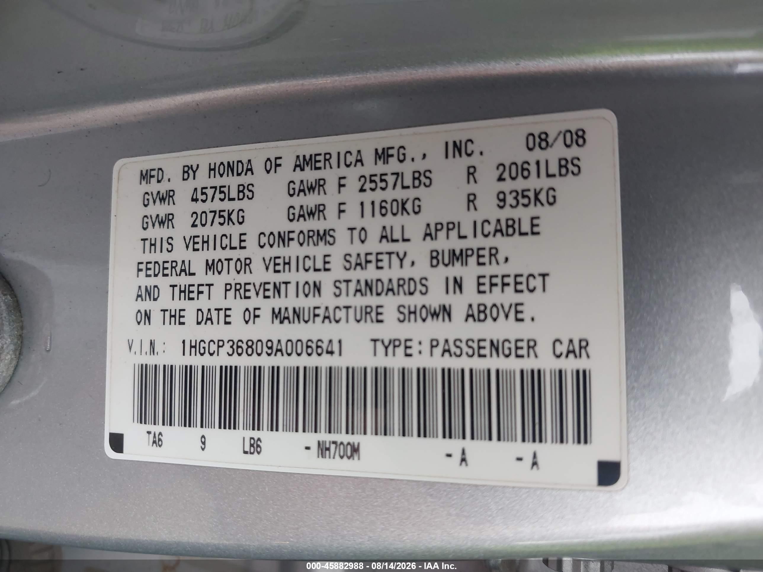 2009 Honda Accord 3.5 Ex-l Серебряный vin: 1HGCP36809A006641