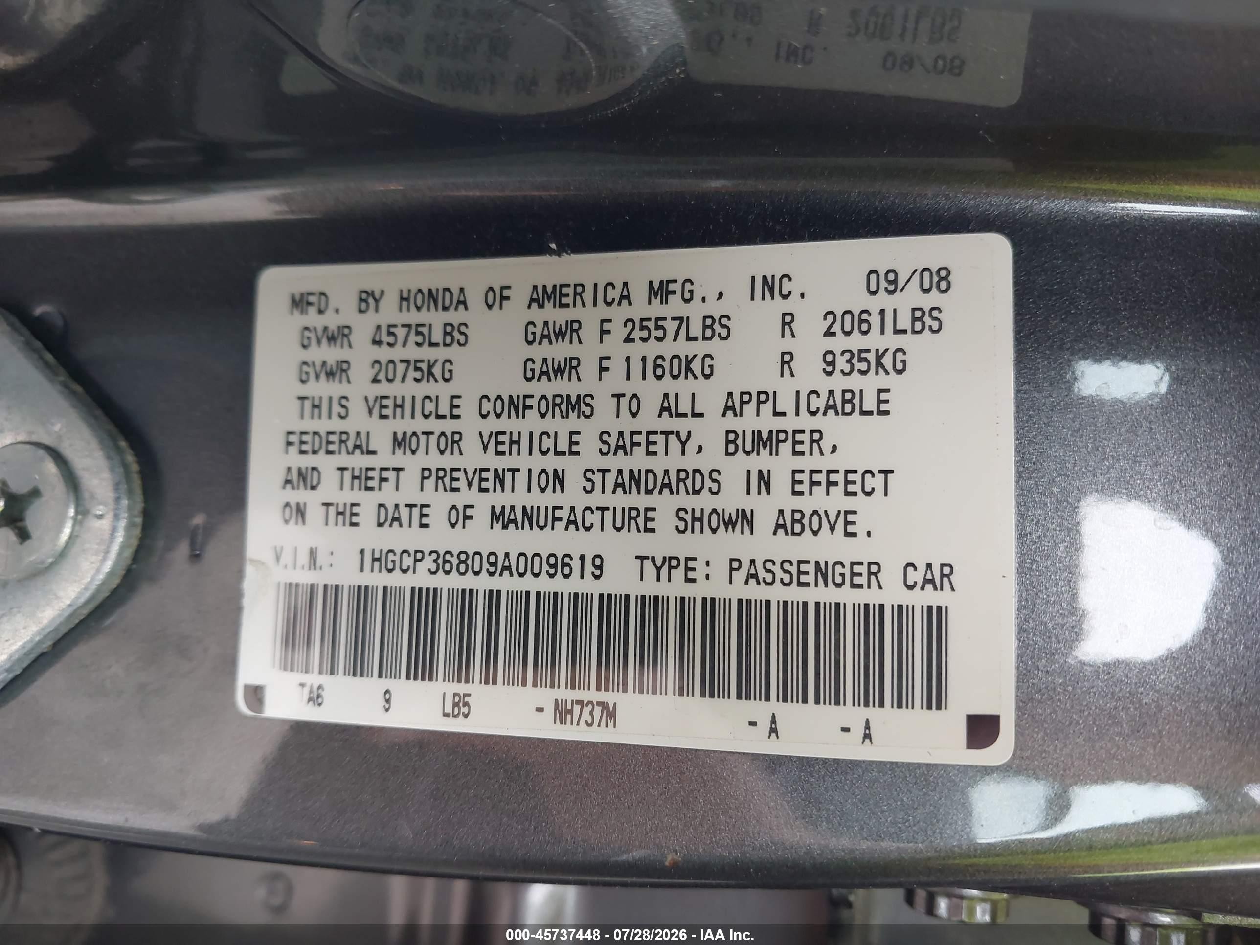 2009 Honda Accord 3.5 Ex-l Gray vin: 1HGCP36809A009619