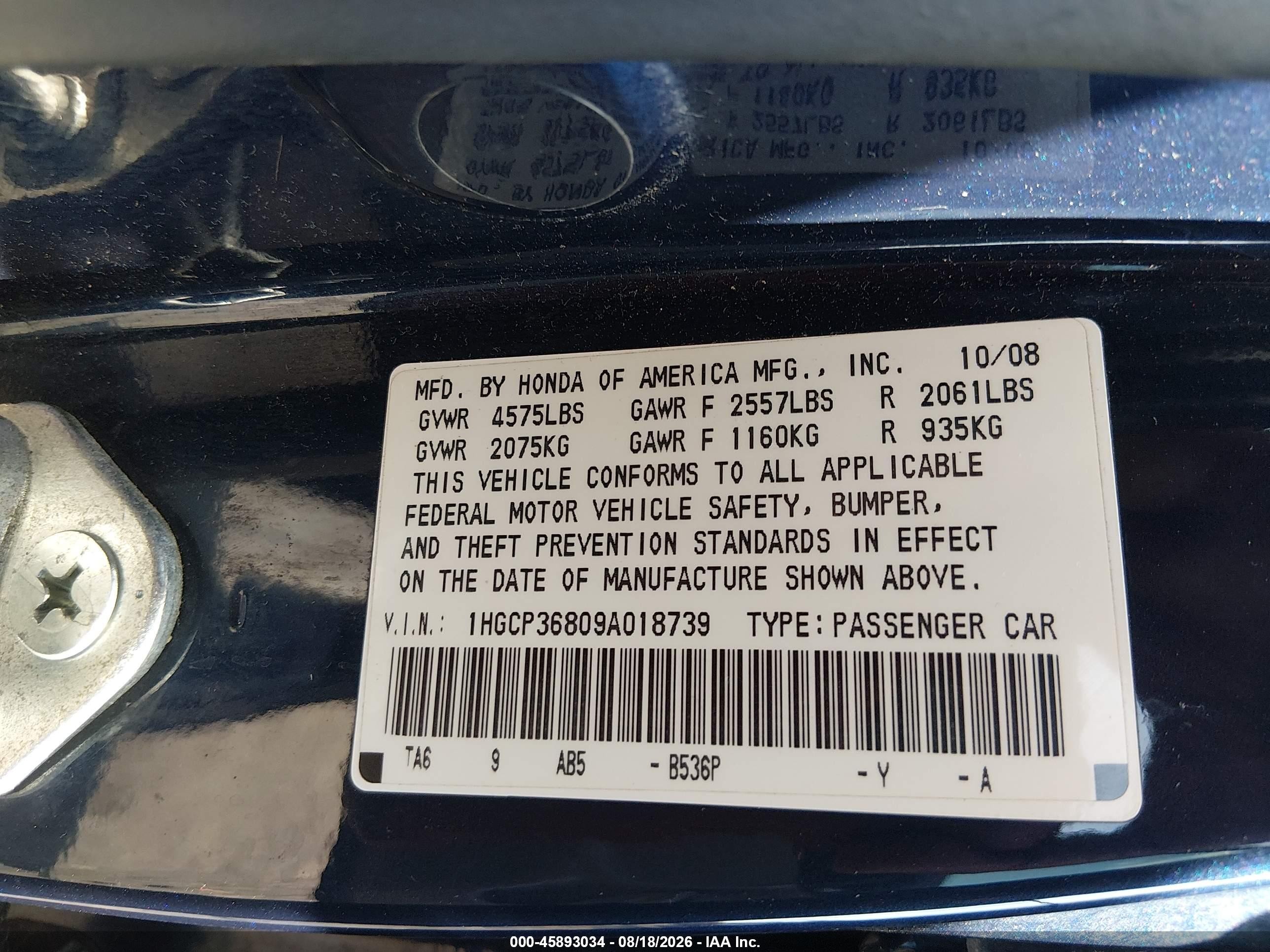 2009 Honda Accord 3.5 Ex-l Blue vin: 1HGCP36809A018739
