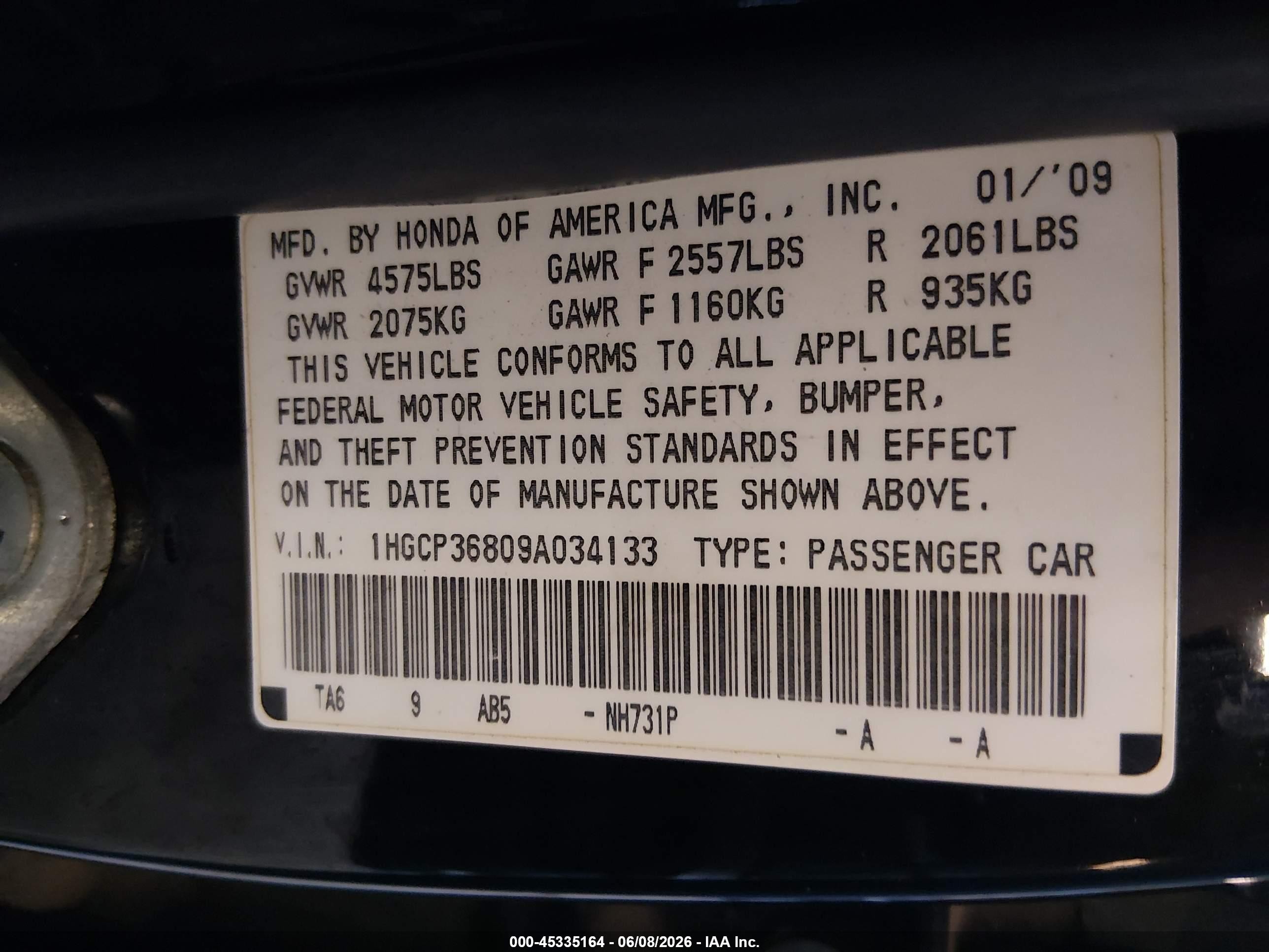 2009 Honda Accord 3.5 Ex-l Black vin: 1HGCP36809A034133