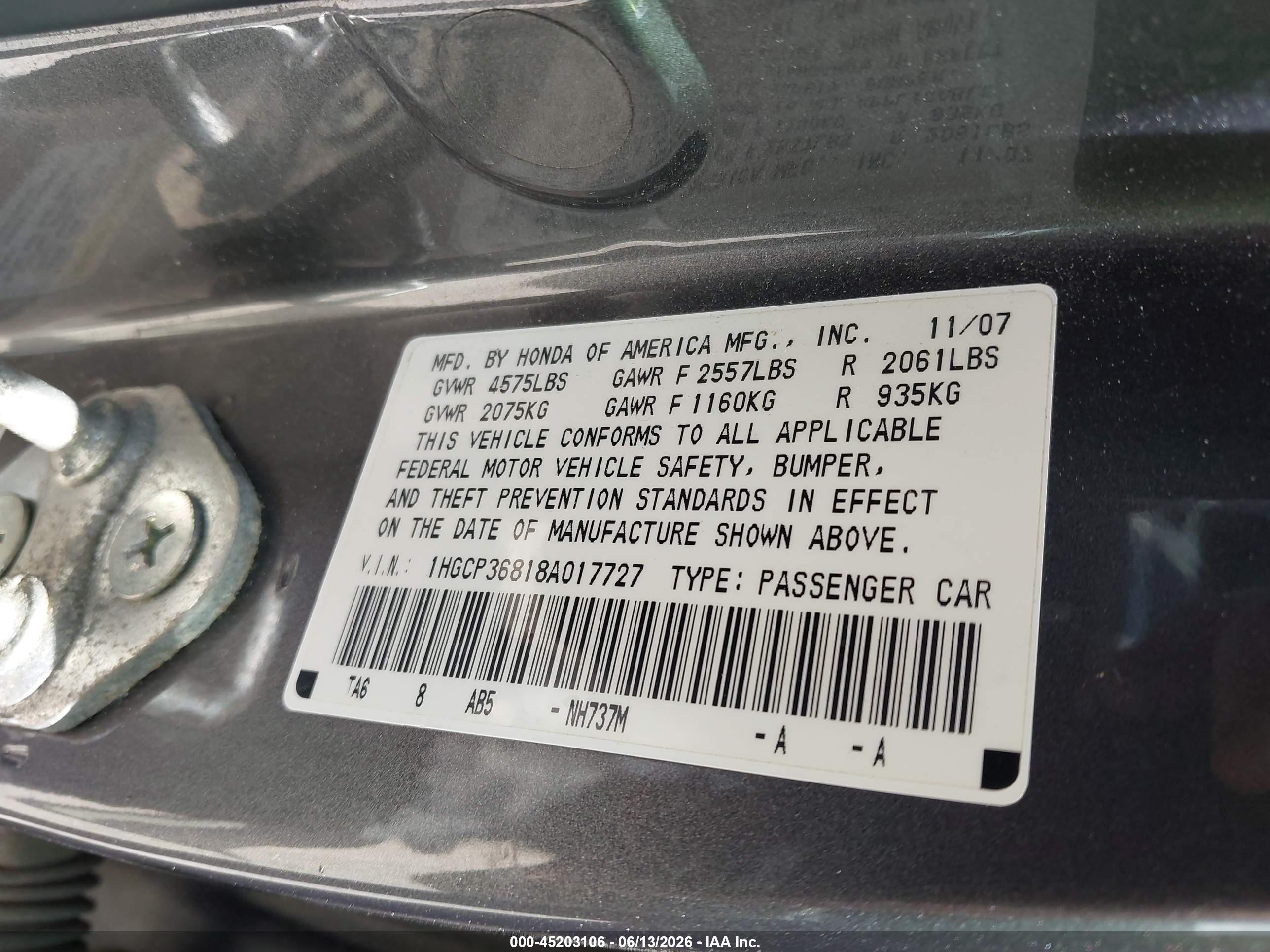 2008 Honda Accord 3.5 Ex-l Серый vin: 1HGCP36818A017727