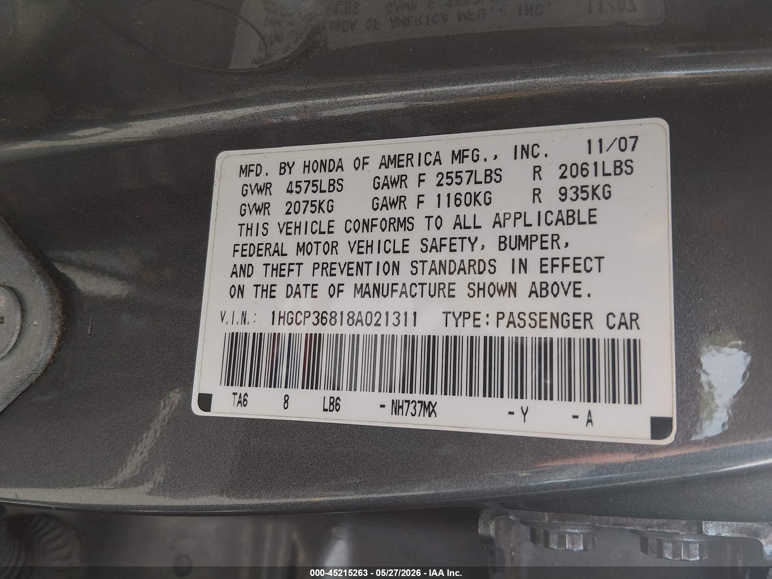 2008 Honda Accord 3.5 Ex-l Gray vin: 1HGCP36818A021311